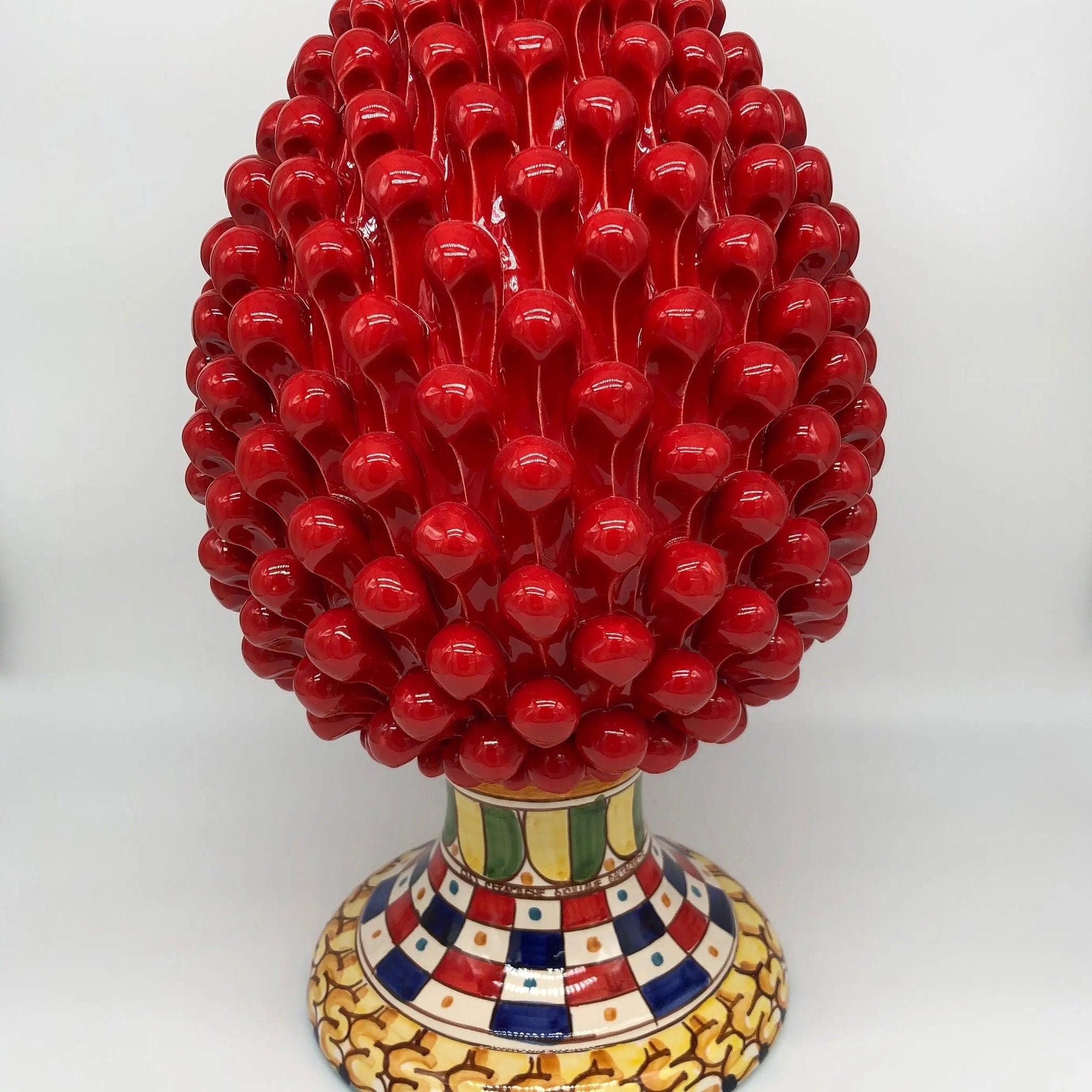 Pigna Ceramica Caltagirone cm H.40 Artigianale Rosso Base Decorata 2021 DD CERAMICHE SICILIANE