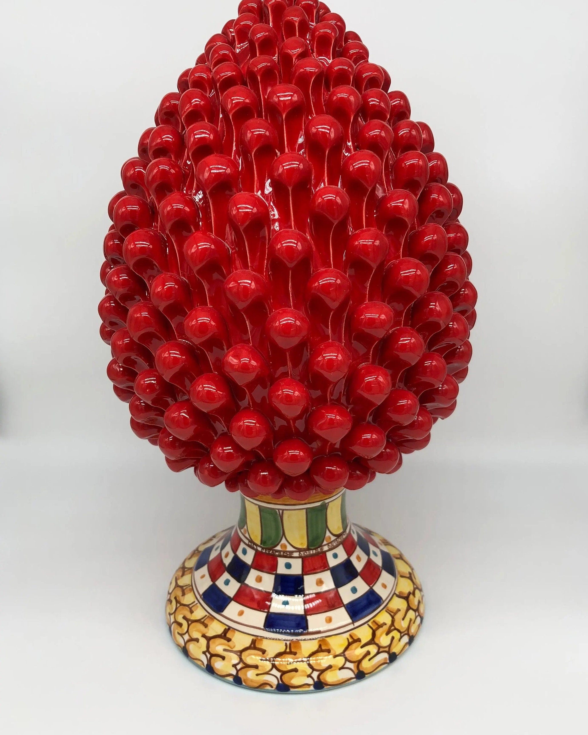 Pigna Ceramica Caltagirone cm H.40 Artigianale Rosso Base Decorata 2021 DD CERAMICHE SICILIANE
