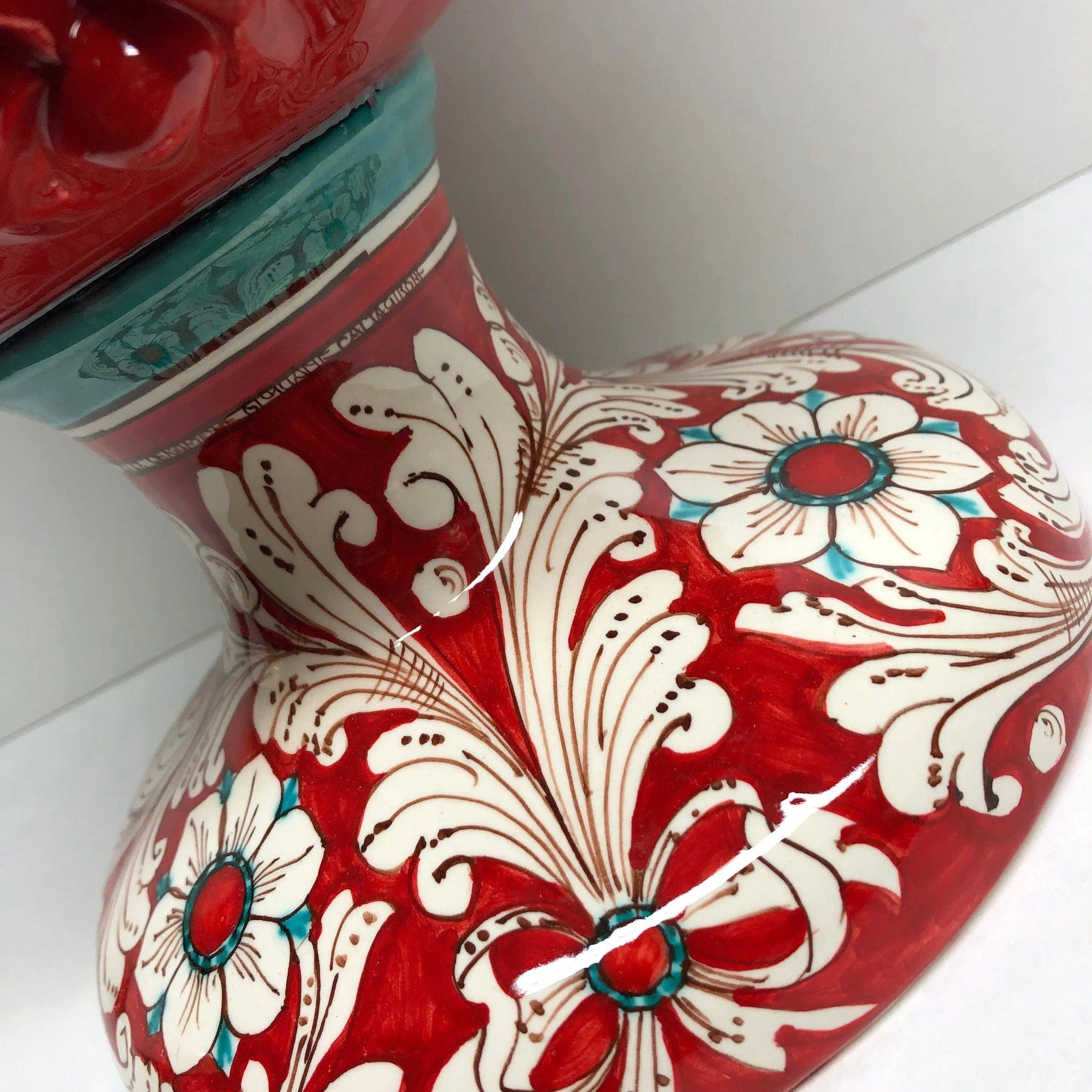 Pigna Ceramica Caltagirone cm H.40 Artigianale Rosso Base Decorata DD CERAMICHE SICILIANE