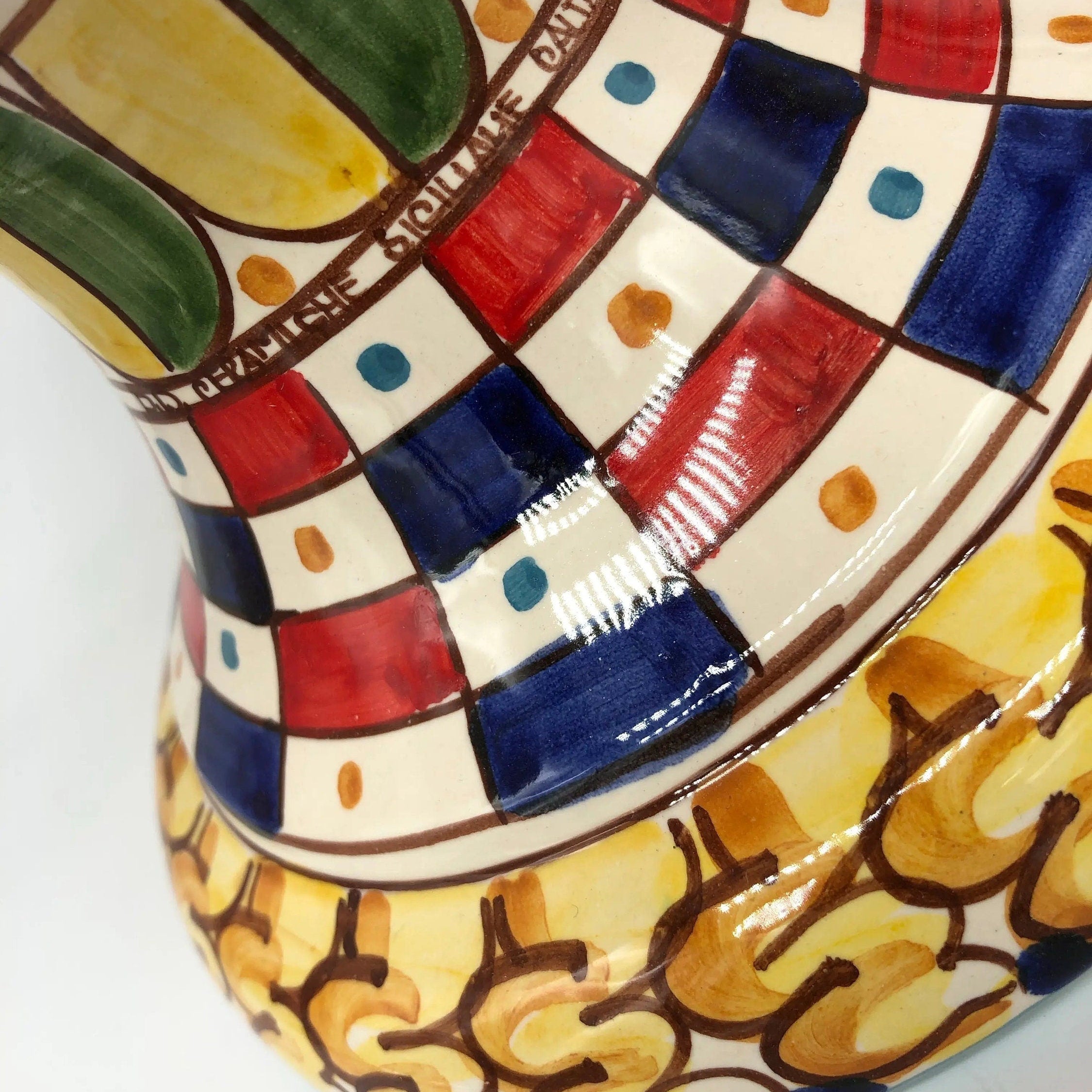 Pigna Ceramica Caltagirone cm H.40 Artigianale Rosso Base Decorata 2021 DD CERAMICHE SICILIANE