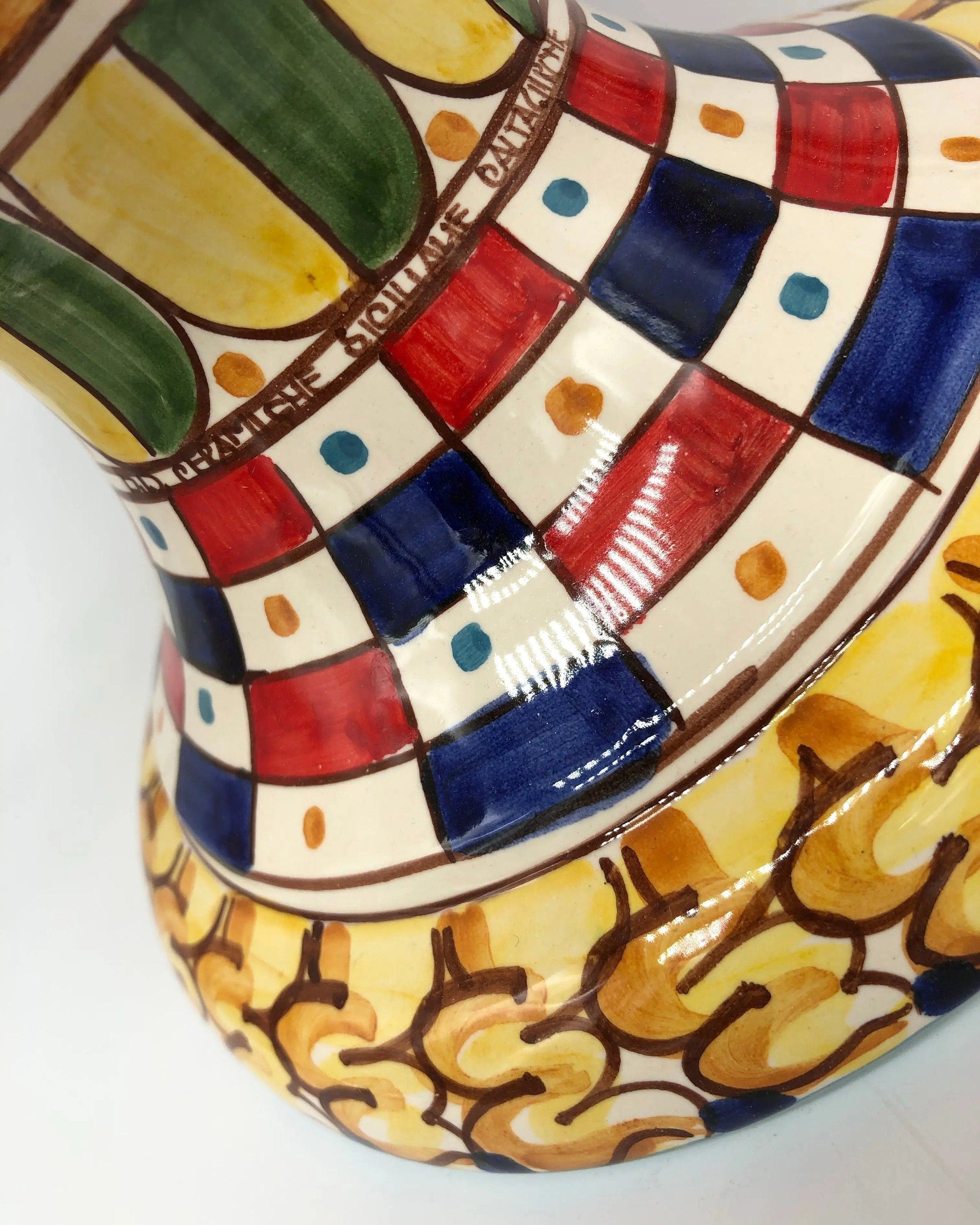 Pigna Ceramica Caltagirone cm H.40 Artigianale Rosso Base Decorata 2021 DD CERAMICHE SICILIANE