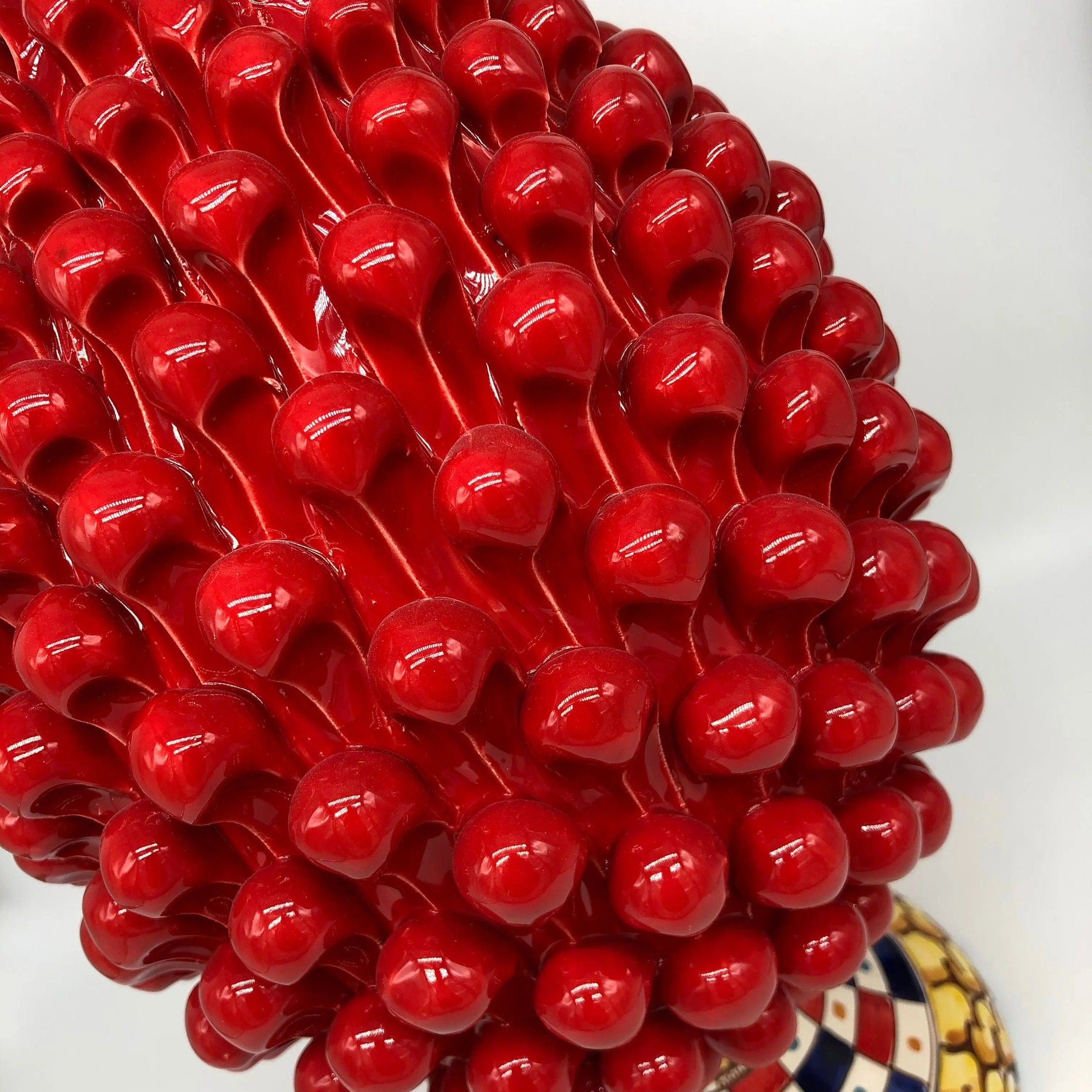 Pigna Ceramica Caltagirone cm H.40 Artigianale Rosso Base Decorata 2021 DD CERAMICHE SICILIANE