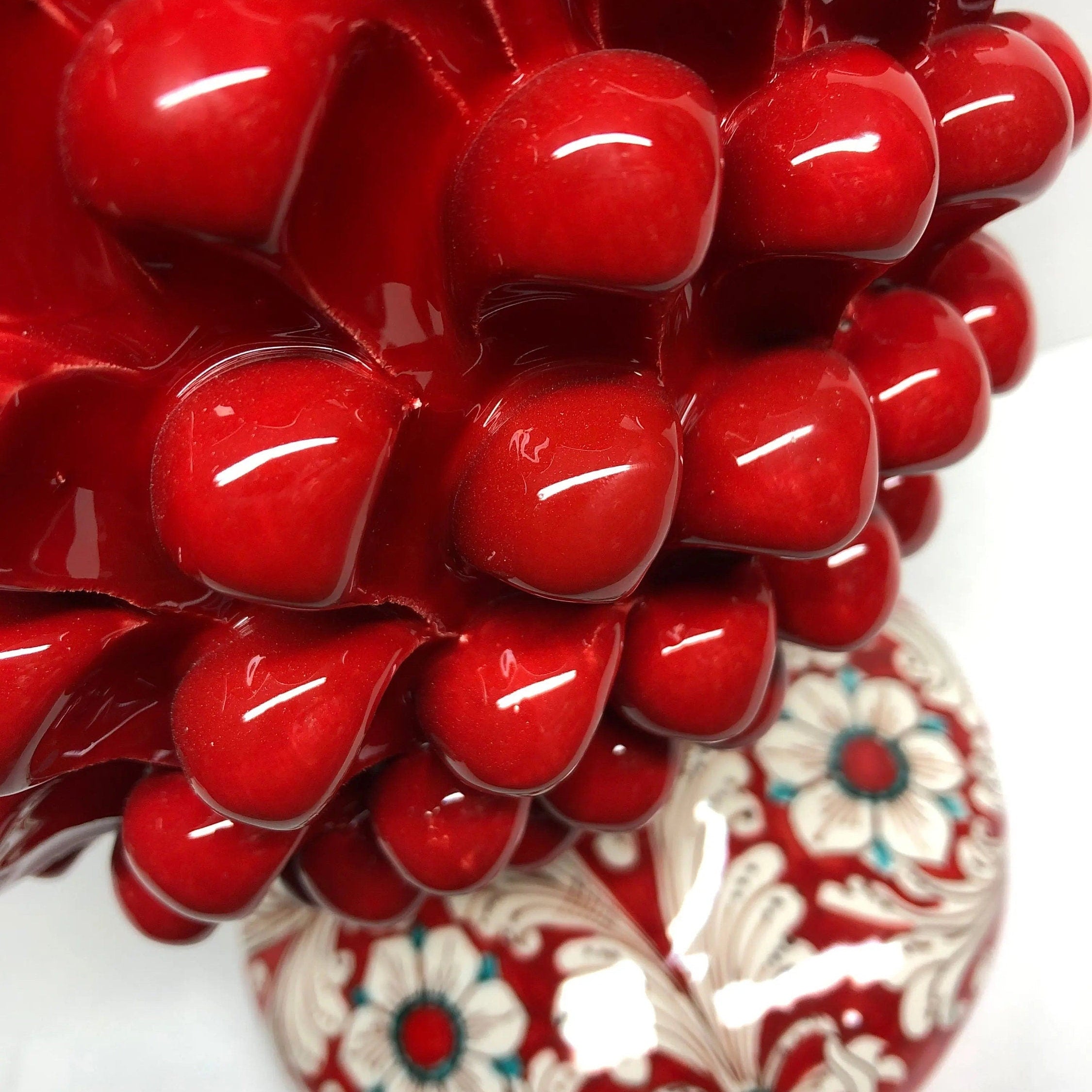 Pigna Ceramica Caltagirone cm H.40 Artigianale Rosso Base Decorata DD CERAMICHE SICILIANE