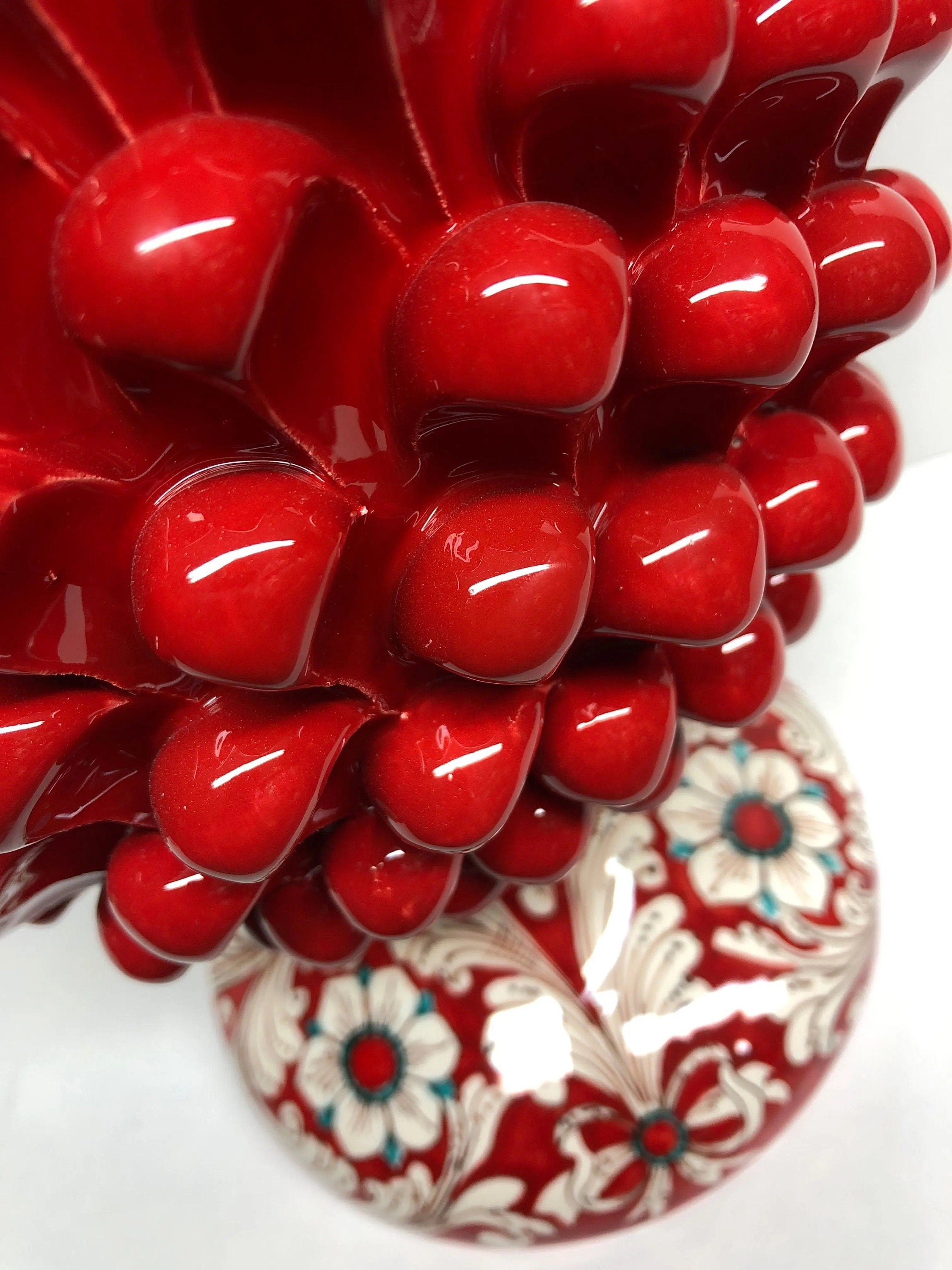 Pigna Ceramica Caltagirone cm H.40 Artigianale Rosso Base Decorata DD CERAMICHE SICILIANE