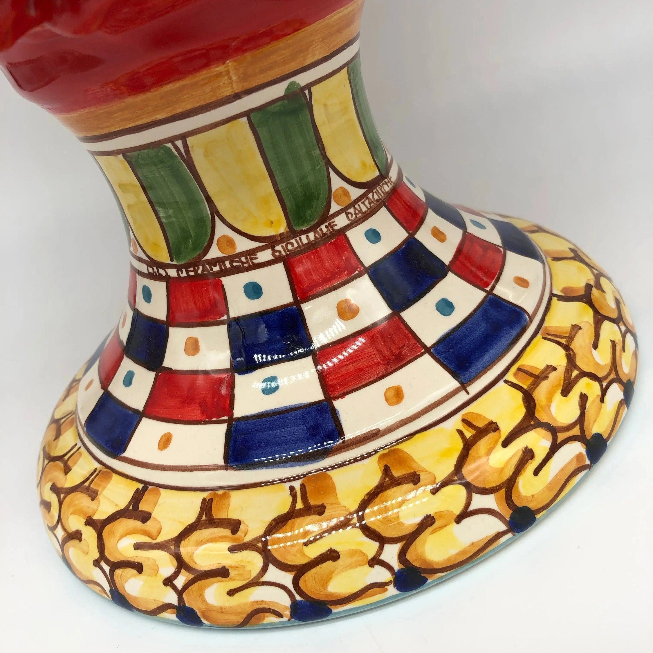 Pigna Ceramica Caltagirone cm H.40 Artigianale Rosso Base Decorata 2021 DD CERAMICHE SICILIANE