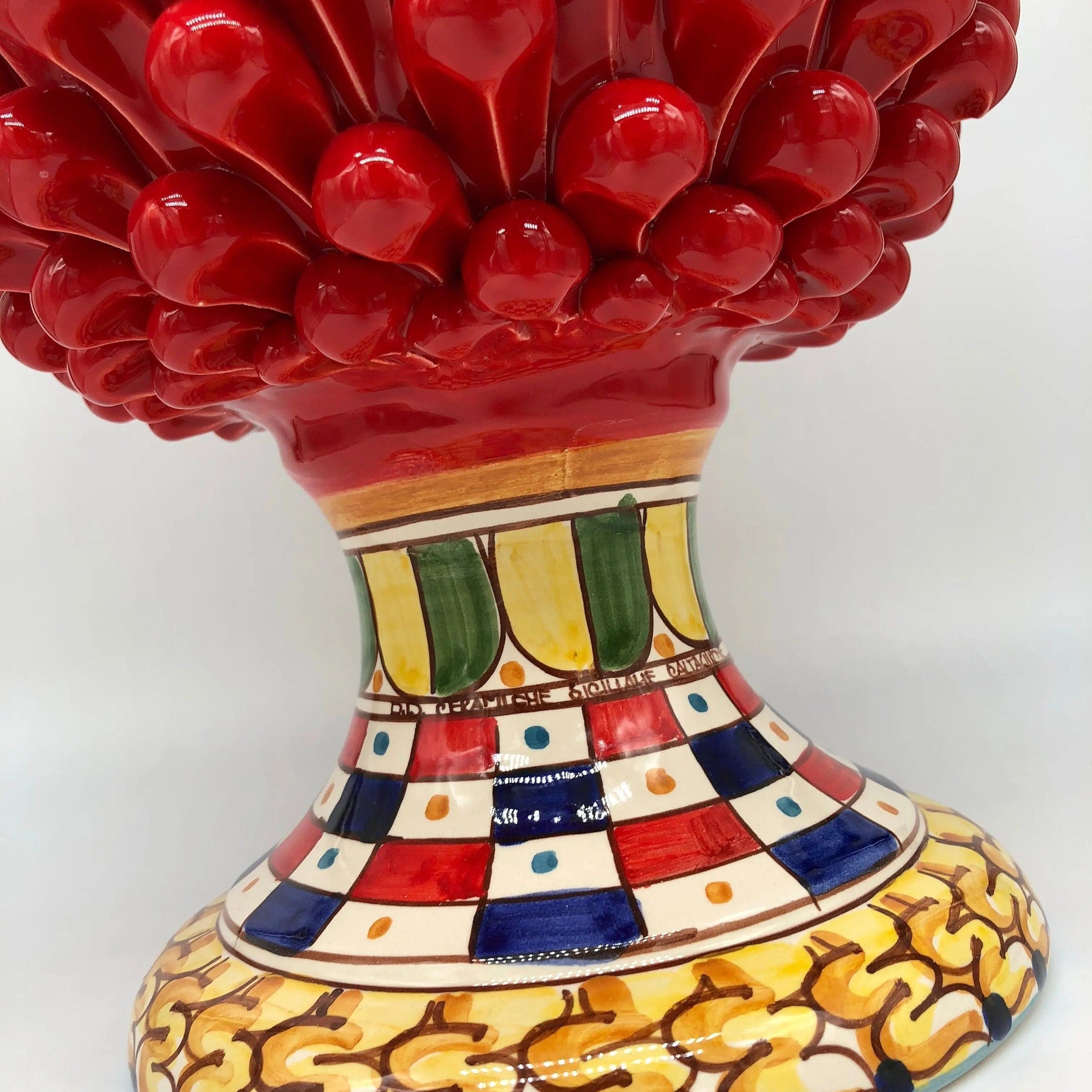 Pigna Ceramica Caltagirone cm H.40 Artigianale Rosso Base Decorata 2021 DD CERAMICHE SICILIANE