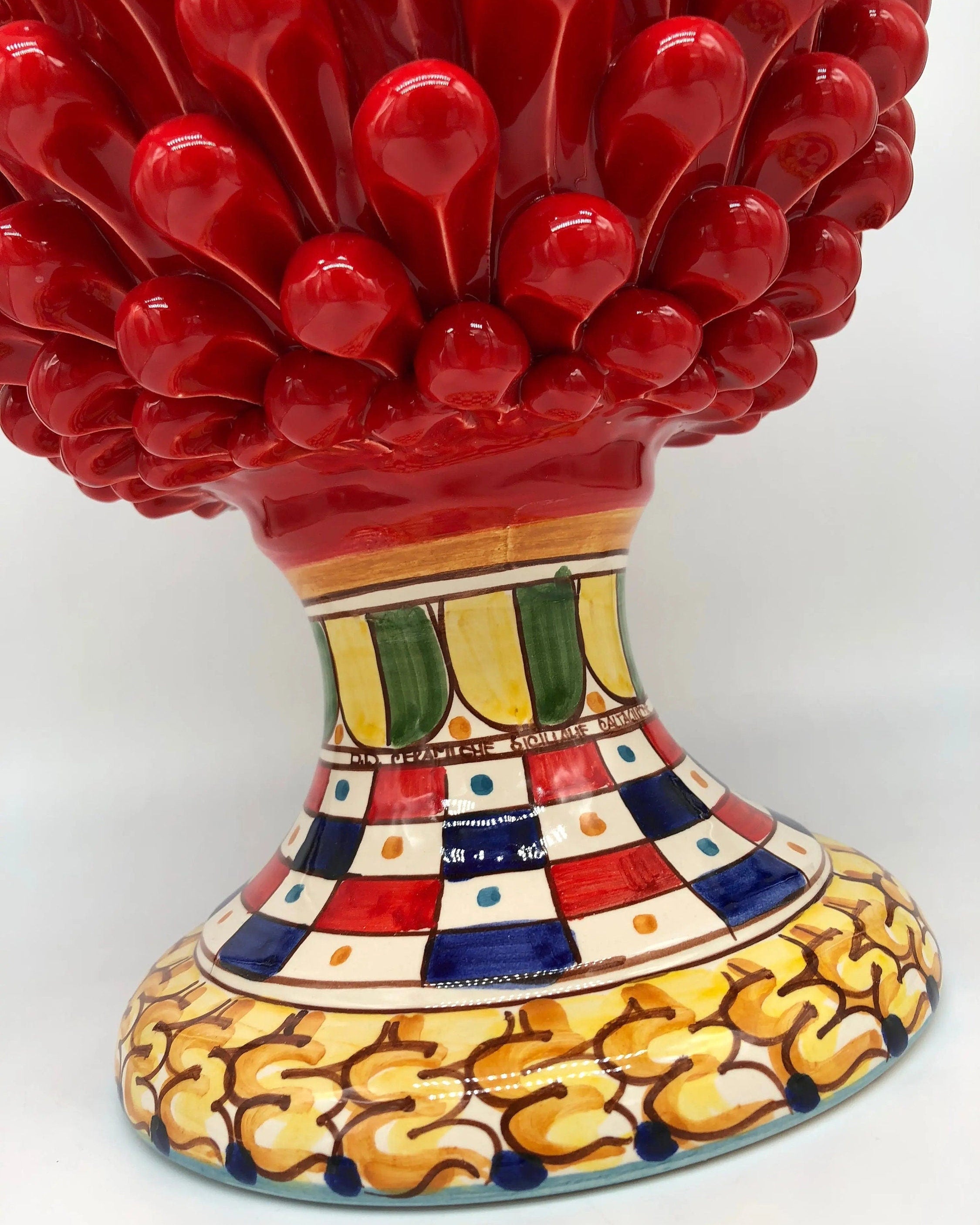 Pigna Ceramica Caltagirone cm H.40 Artigianale Rosso Base Decorata 2021 DD CERAMICHE SICILIANE