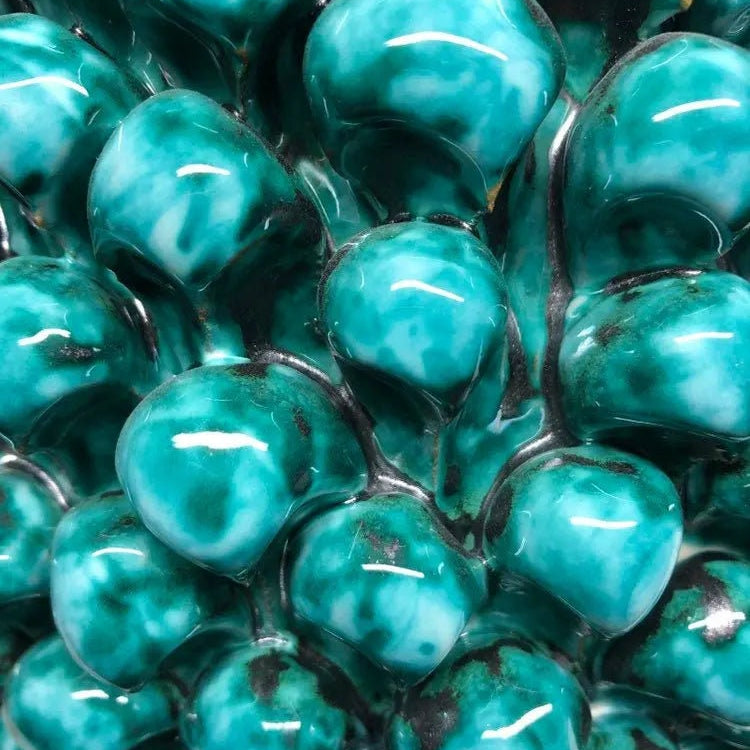 Pigna Ceramica Caltagirone cm H.40 Artigianale Verde Acqua Base Decorata Fiori DD CERAMICHE SICILIANE