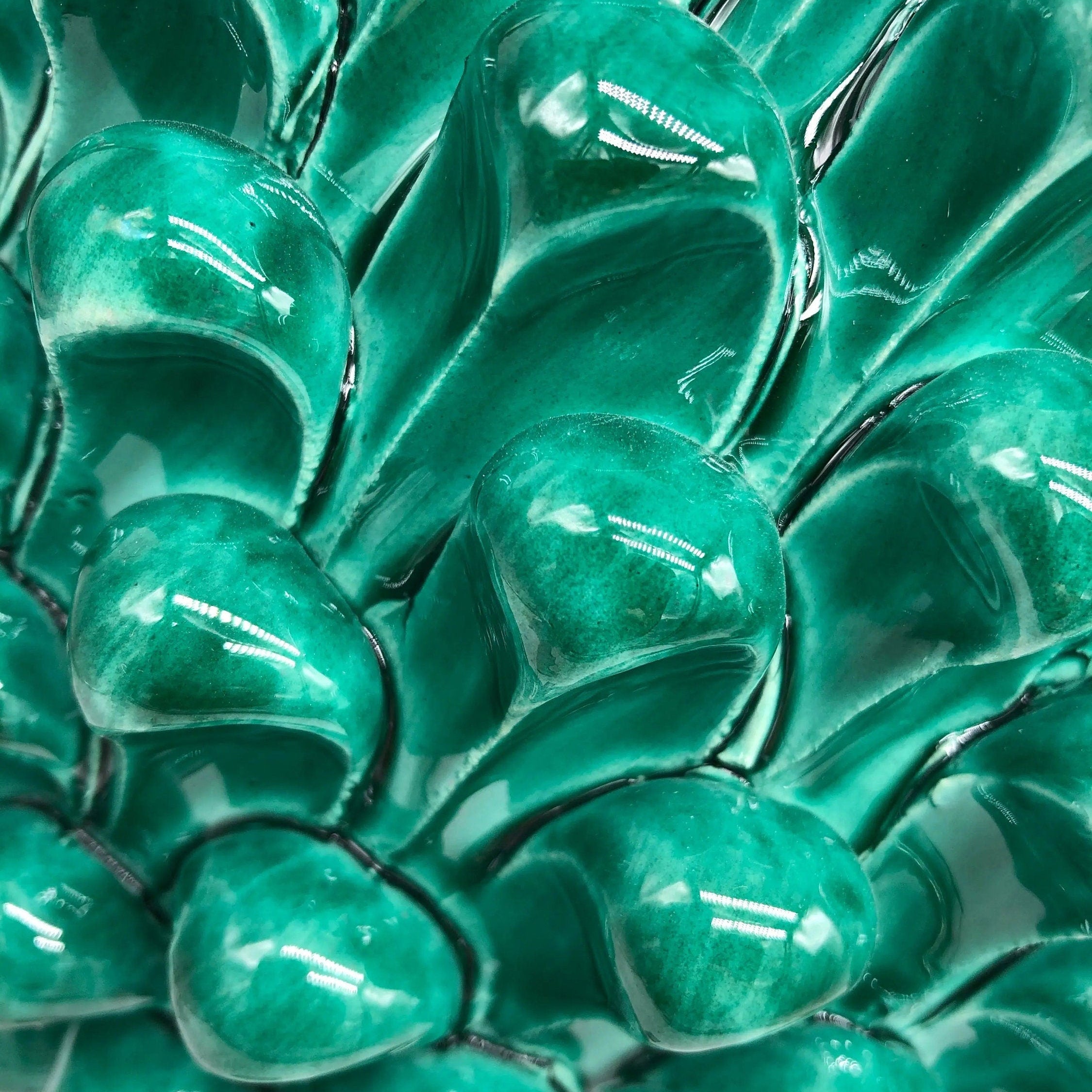 Pigna Ceramica Caltagirone cm H.40 Artigianale Verde Cristallo con Base Decorata DD CERAMICHE SICILIANE