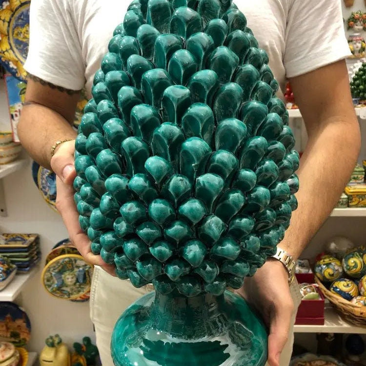 Pigna Ceramica Caltagirone cm H.40 Artigianale Verde Cristallo DD CERAMICHE SICILIANE