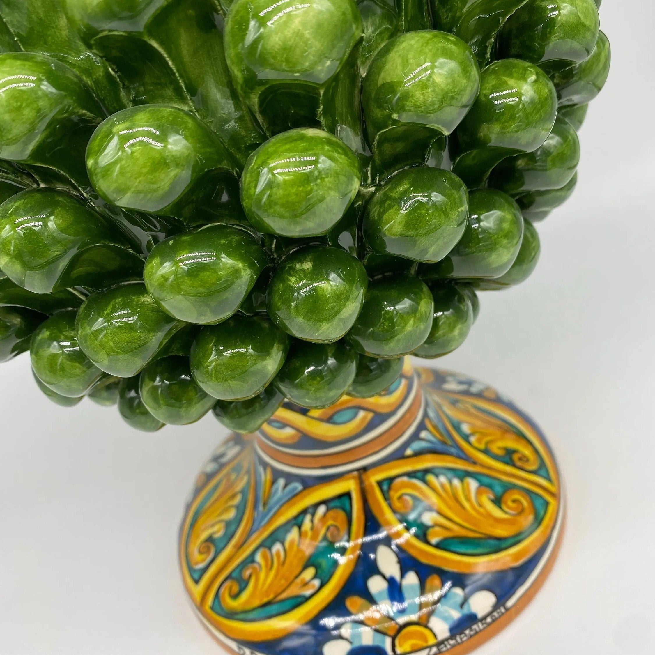 Pigna Ceramica Caltagirone cm H.40 Artigianale Verde Prato Base Decorata DD CERAMICHE SICILIANE