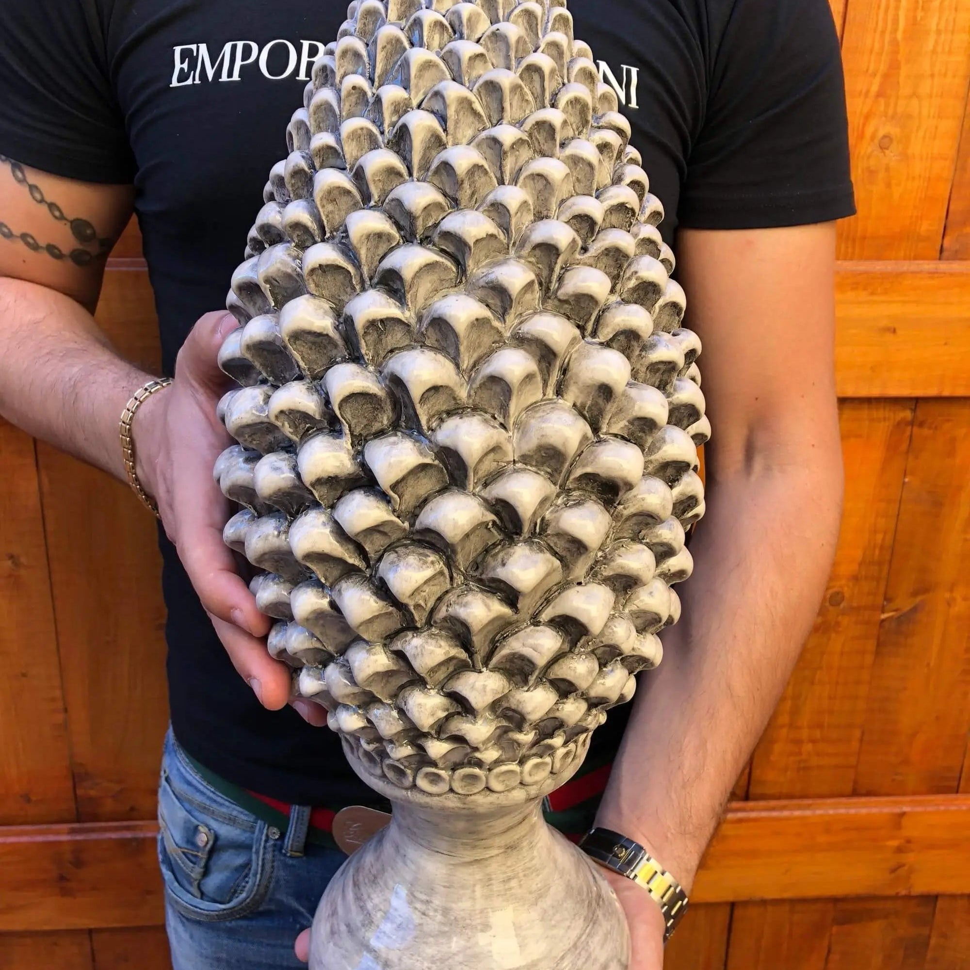 Pigna Ceramica Caltagirone cm H.45 Artigianale Beige Écru Linea Luis DD CERAMICHE SICILIANE