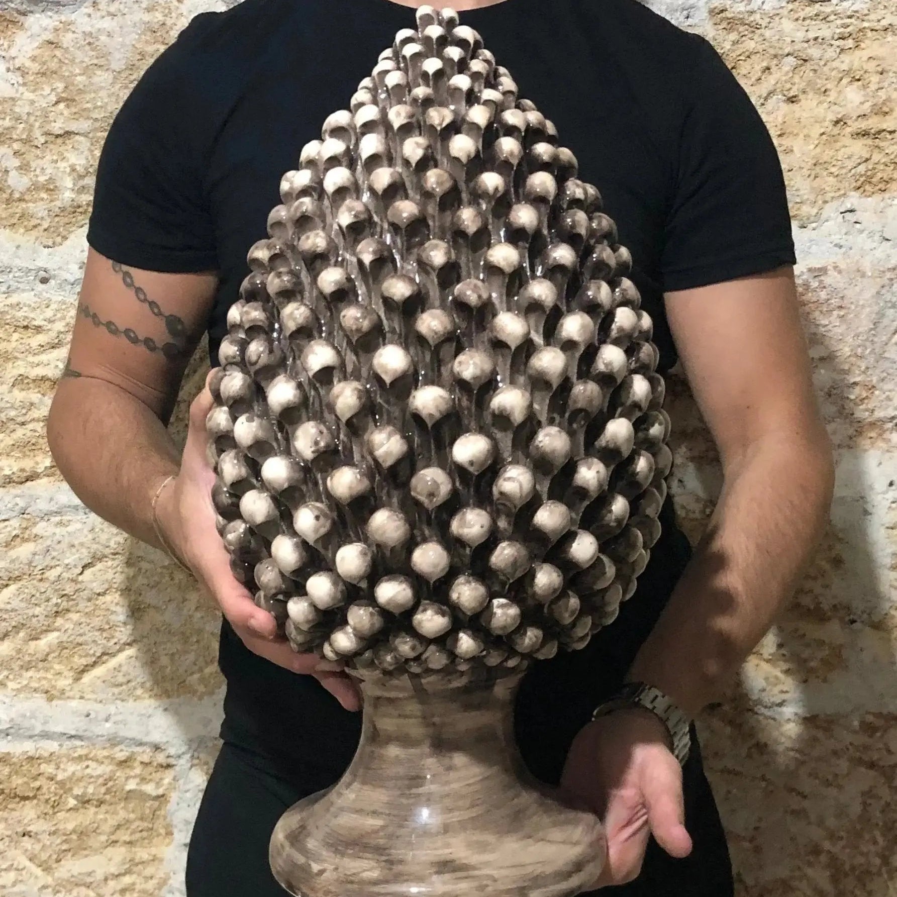 Pigna Ceramica Caltagirone cm H.45 Artigianale Beige Écru DD CERAMICHE SICILIANE