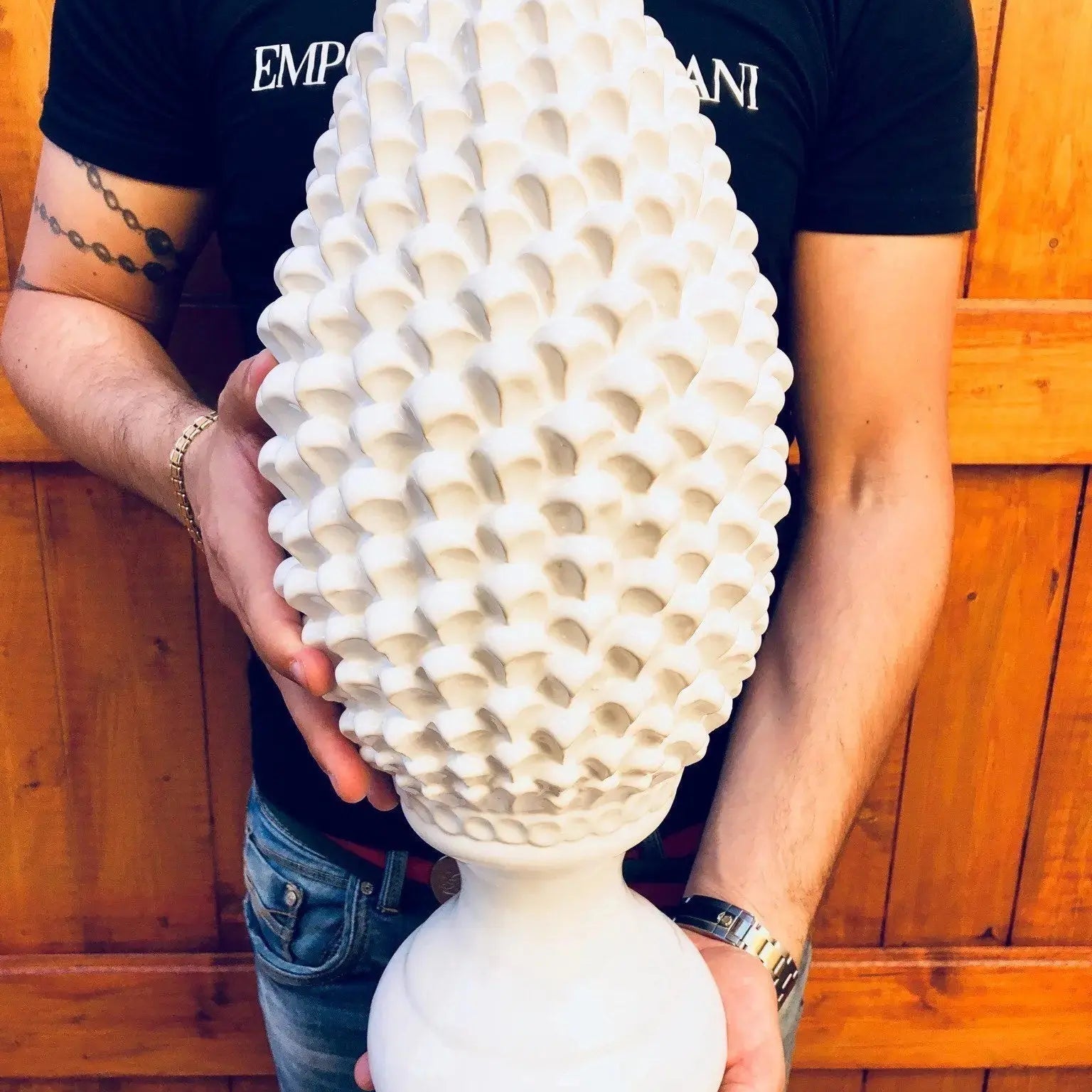 Pigna Ceramica Caltagirone cm H.45 Artigianale Bianco Linea Luis DD CERAMICHE SICILIANE