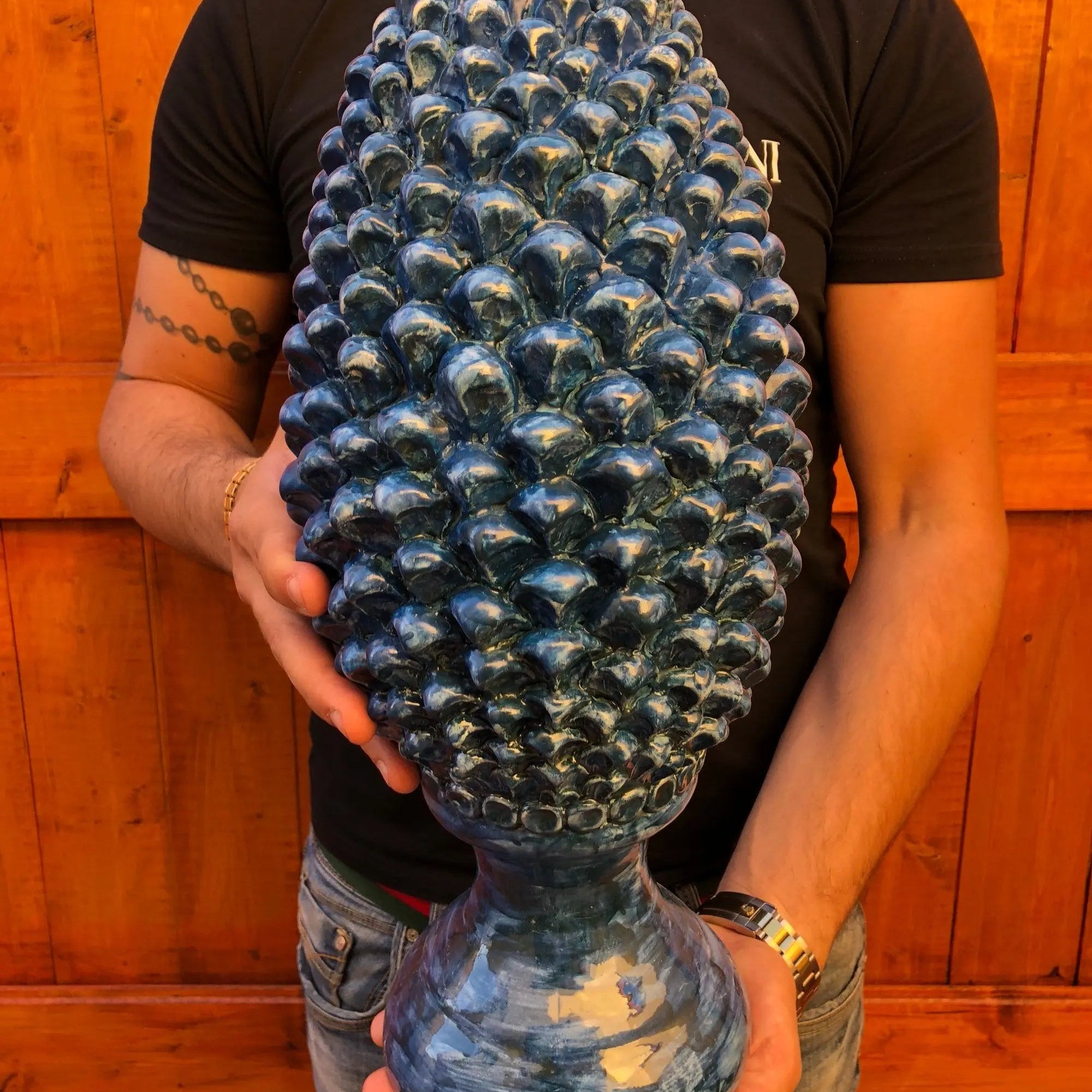 Pigna Ceramica Caltagirone cm H.45 Artigianale Blu Antico Linea Luis DD CERAMICHE SICILIANE