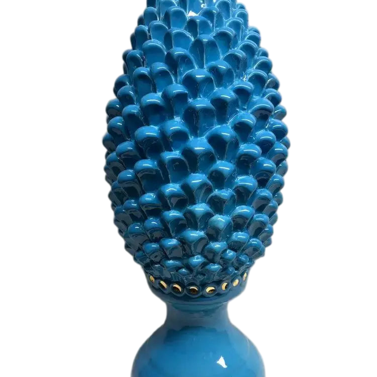 Pigna Ceramica Caltagirone cm H.45 Artigianale Celeste con dettagli Oro Linea Luis - DD CERAMICHE SICILIANE