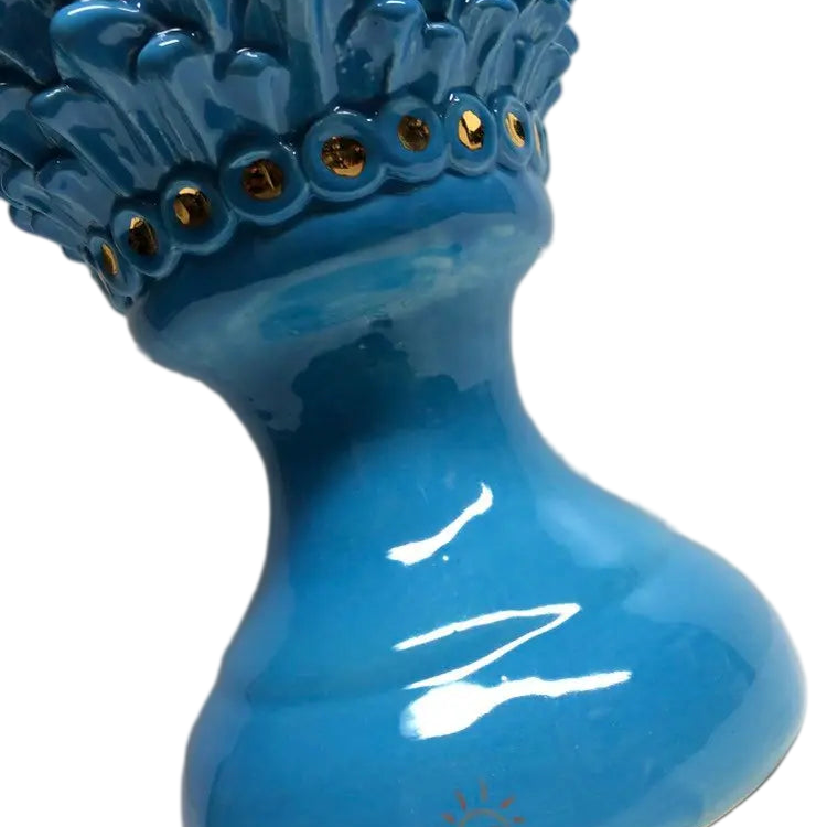 Pigna Ceramica Caltagirone cm H.45 Artigianale Celeste con dettagli Oro Linea Luis DD CERAMICHE SICILIANE