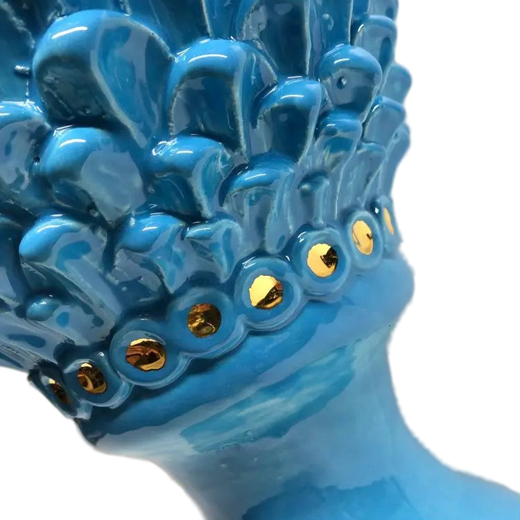 Pigna Ceramica Caltagirone cm H.45 Artigianale Celeste con dettagli Oro Linea Luis DD CERAMICHE SICILIANE