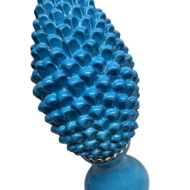 Pigna Ceramica Caltagirone cm H.45 Artigianale Celeste con dettagli Oro Linea Luis DD CERAMICHE SICILIANE