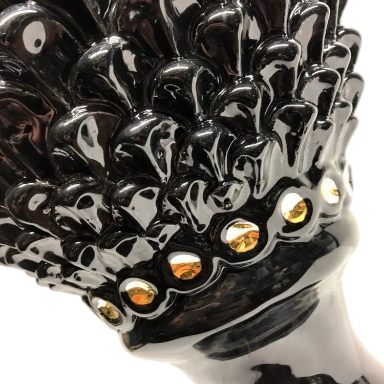 Pigna Ceramica Caltagirone cm H.45 Artigianale Nero dettagli Oro Linea Luis DD CERAMICHE SICILIANE