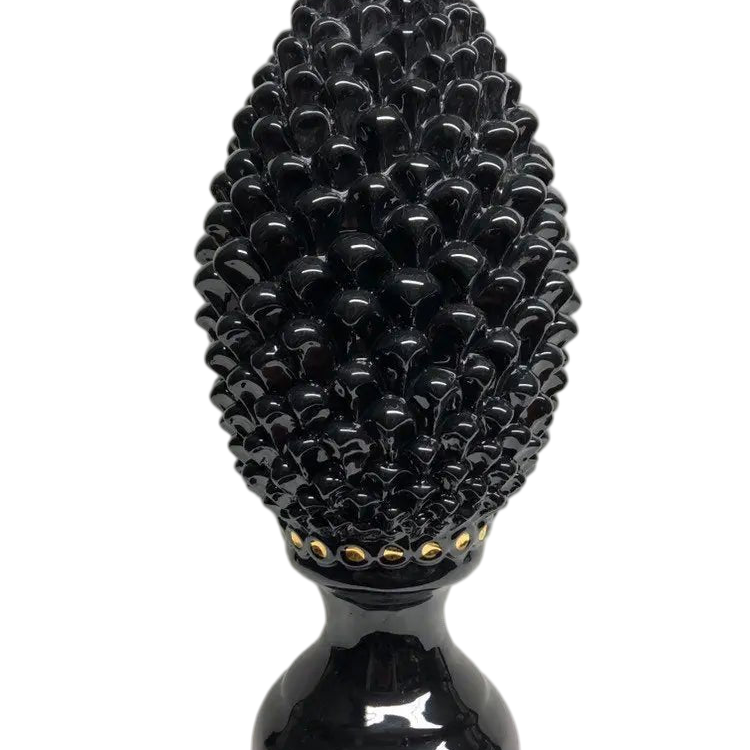 Pigna Ceramica Caltagirone cm H.45 Artigianale Nero dettagli Oro Linea Luis DD CERAMICHE SICILIANE