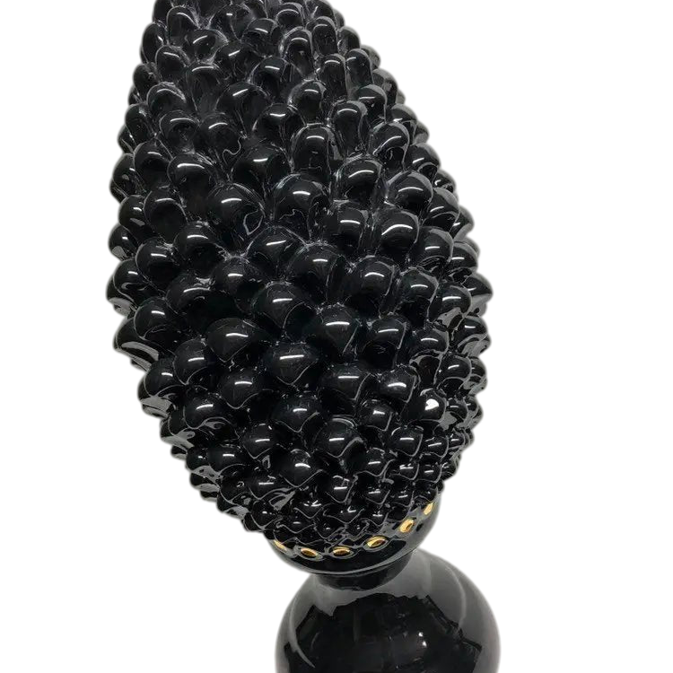 Pigna Ceramica Caltagirone cm H.45 Artigianale Nero dettagli Oro Linea Luis DD CERAMICHE SICILIANE