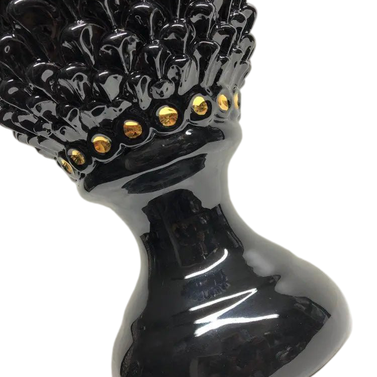 Pigna Ceramica Caltagirone cm H.45 Artigianale Nero dettagli Oro Linea Luis DD CERAMICHE SICILIANE