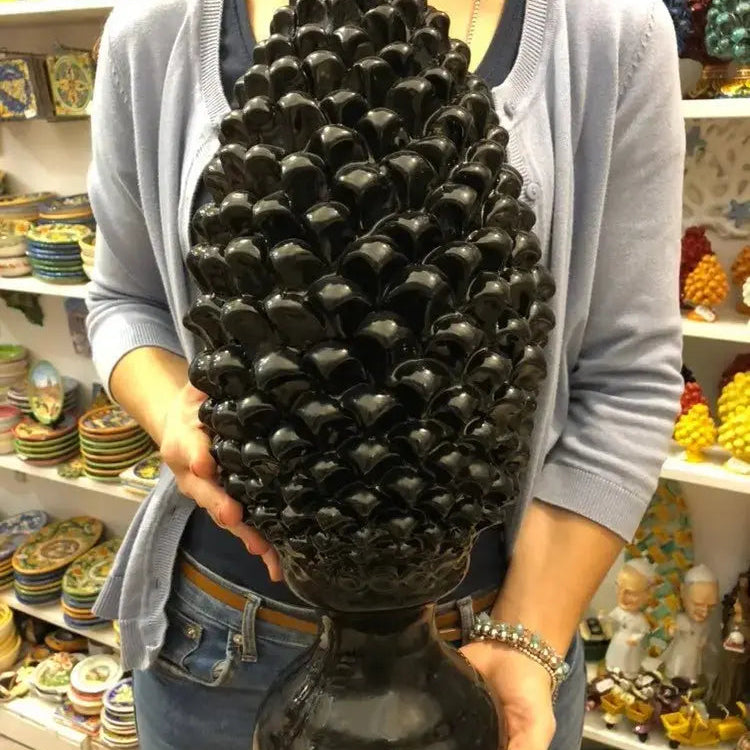 Pigna Ceramica Caltagirone cm H.45 Artigianale Nero Linea Luis DD CERAMICHE SICILIANE