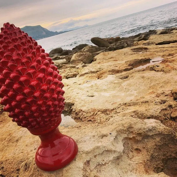 Pigna Ceramica Caltagirone cm H.45 Artigianale Rosso Lava Linea Luis DD CERAMICHE SICILIANE