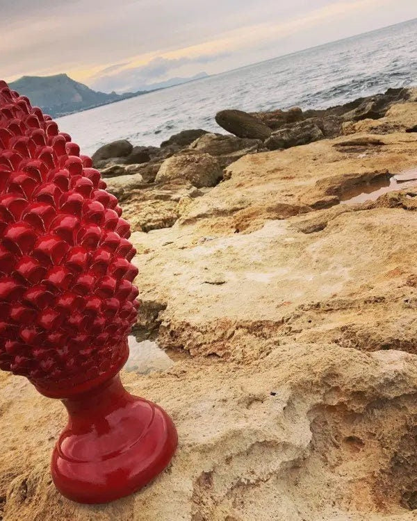 Pigna Ceramica Caltagirone cm H.45 Artigianale Rosso Lava Linea Luis DD CERAMICHE SICILIANE