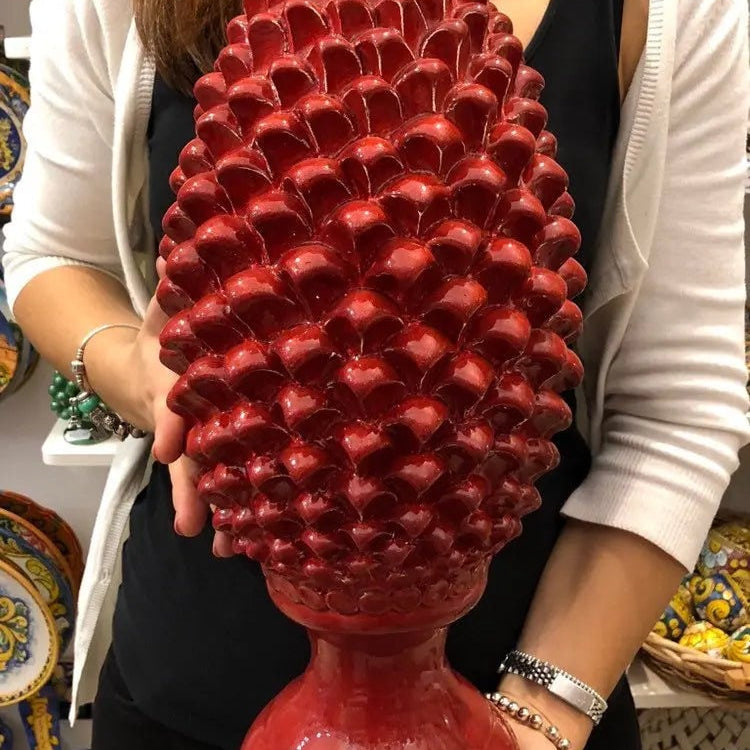 Pigna Ceramica Caltagirone cm H.45 Artigianale Rosso Lava Linea Luis DD CERAMICHE SICILIANE