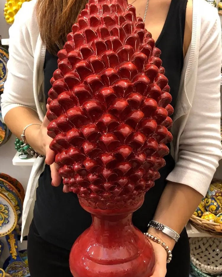 Pigna Ceramica Caltagirone cm H.45 Artigianale Rosso Lava Linea Luis DD CERAMICHE SICILIANE