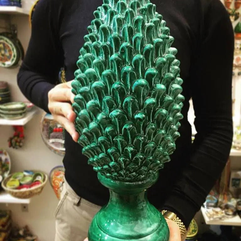 Pigna Ceramica Caltagirone cm H.45 Artigianale Verde Prato Linea Luis DD CERAMICHE SICILIANE