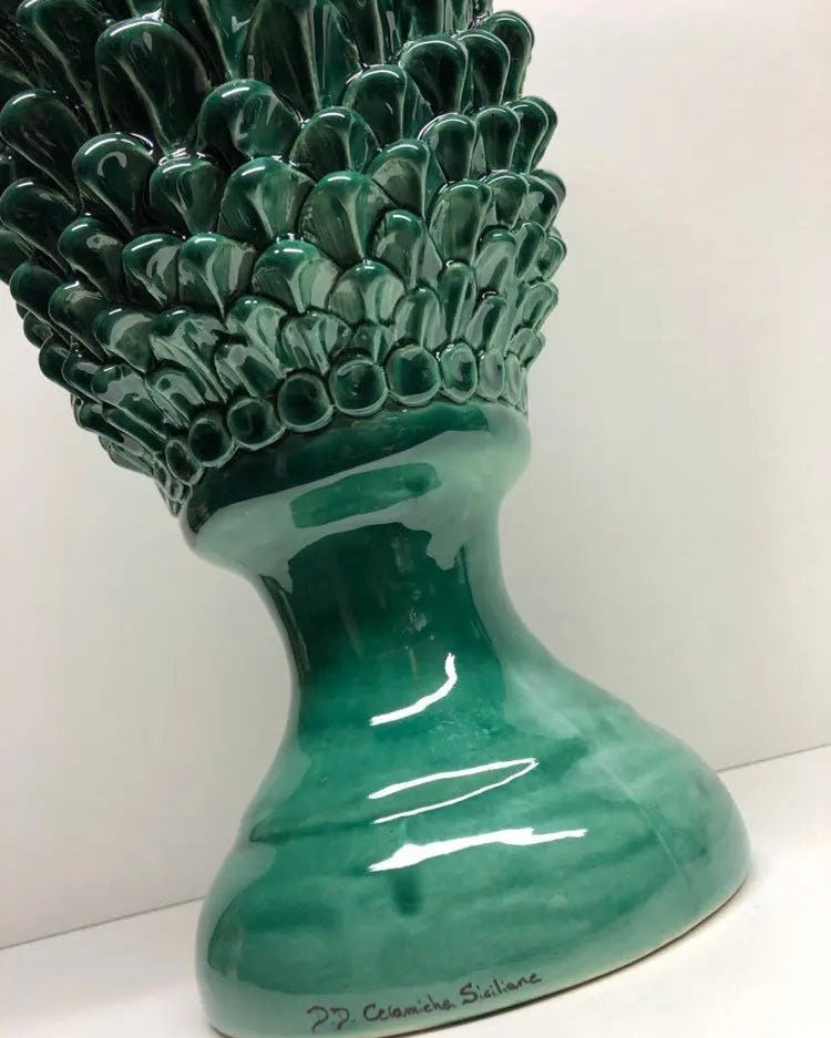 Pigna Ceramica Caltagirone cm H.45 Artigianale Verde Prato Linea Luis DD CERAMICHE SICILIANE