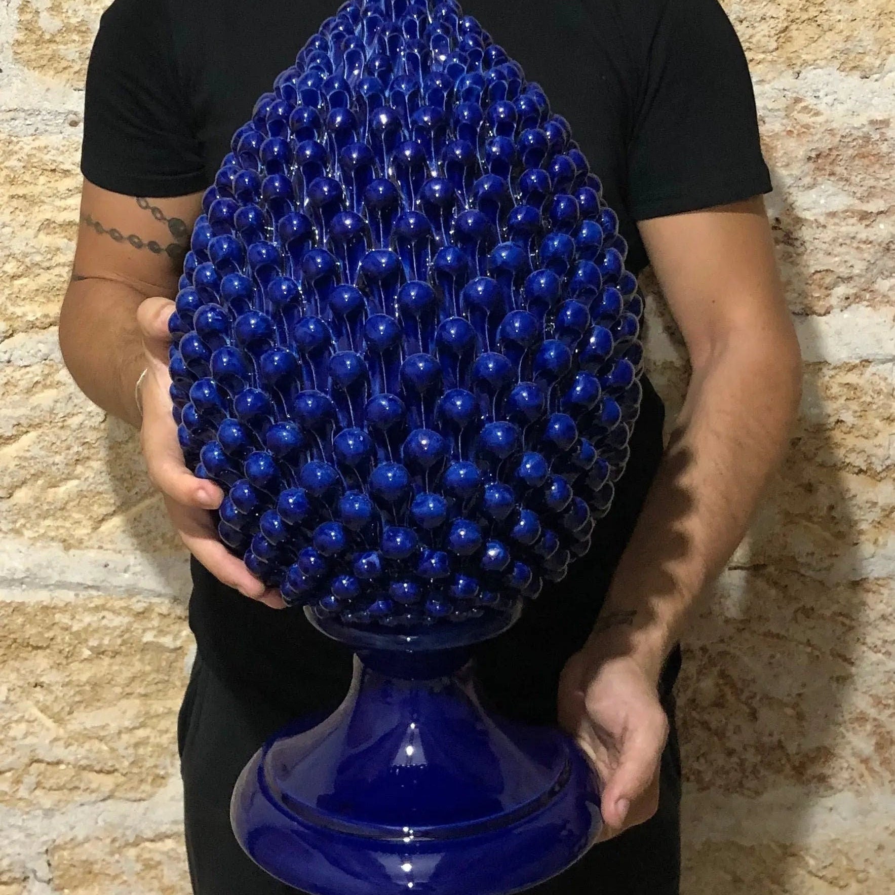 Pigna Ceramica Caltagirone cm H.50 Artigianale Blu DD CERAMICHE SICILIANE