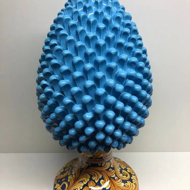 Pigna Ceramica Caltagirone cm H.50 Artigianale Celeste Base Decorata DD CERAMICHE SICILIANE