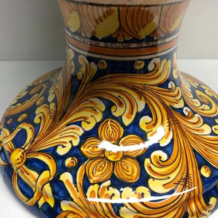Pigna Ceramica Caltagirone cm H.50 Artigianale Celeste Base Decorata DD CERAMICHE SICILIANE