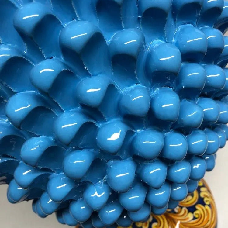 Pigna Ceramica Caltagirone cm H.50 Artigianale Celeste Base Decorata DD CERAMICHE SICILIANE