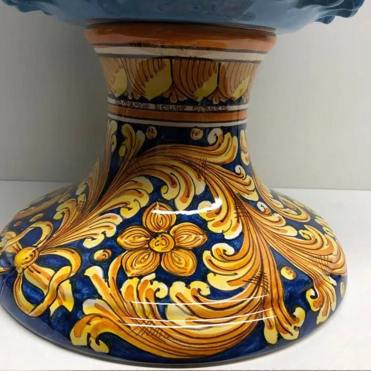 Pigna Ceramica Caltagirone cm H.50 Artigianale Celeste Base Decorata DD CERAMICHE SICILIANE
