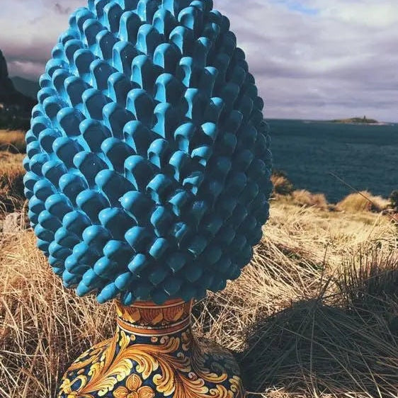 Pigna Ceramica Caltagirone cm H.50 Artigianale Celeste Base Decorata DD CERAMICHE SICILIANE