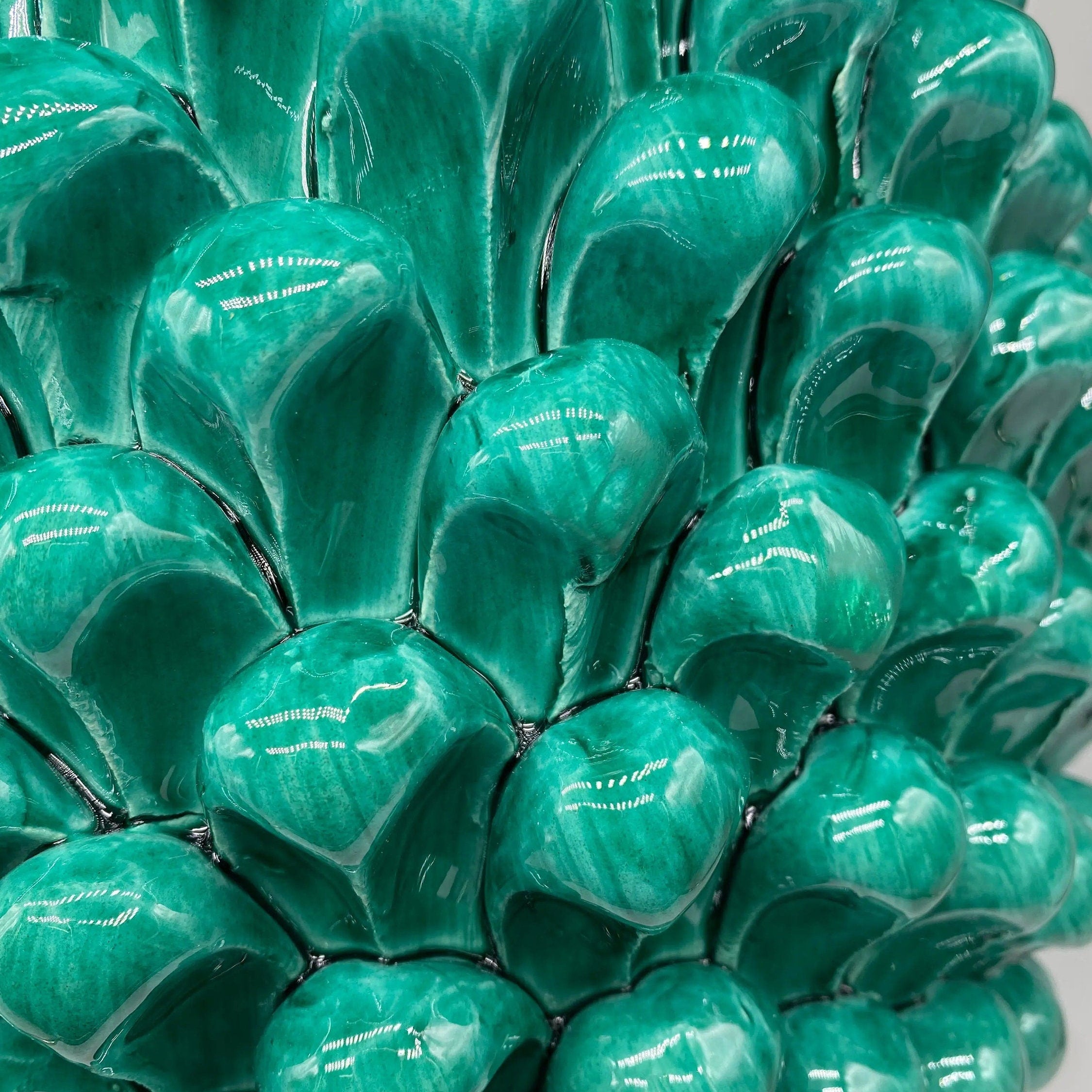 Pigna Ceramica Caltagirone cm H.50 Artigianale Verde Acqua Base Decorata DD CERAMICHE SICILIANE