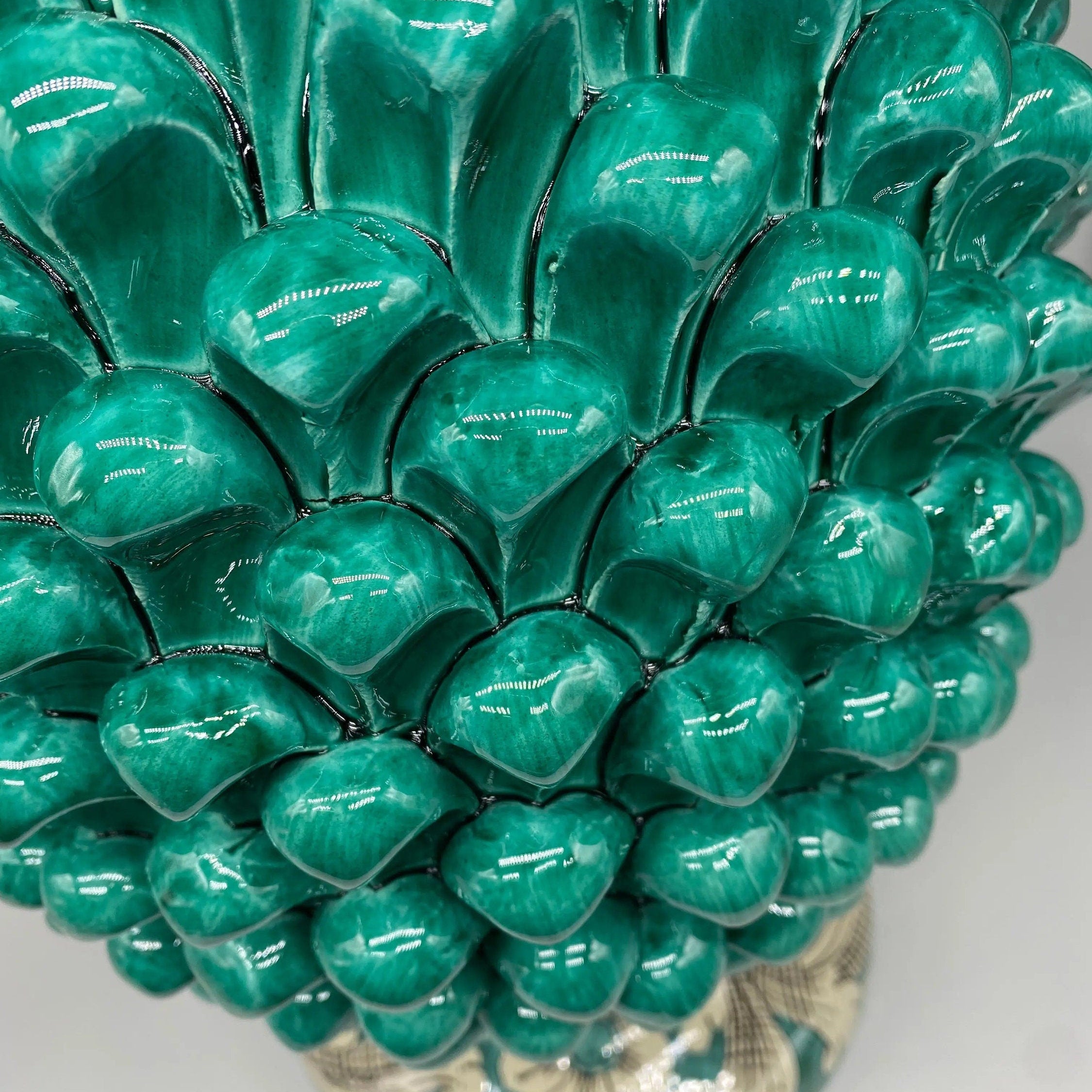 Pigna Ceramica Caltagirone cm H.50 Artigianale Verde Acqua Base Decorata DD CERAMICHE SICILIANE
