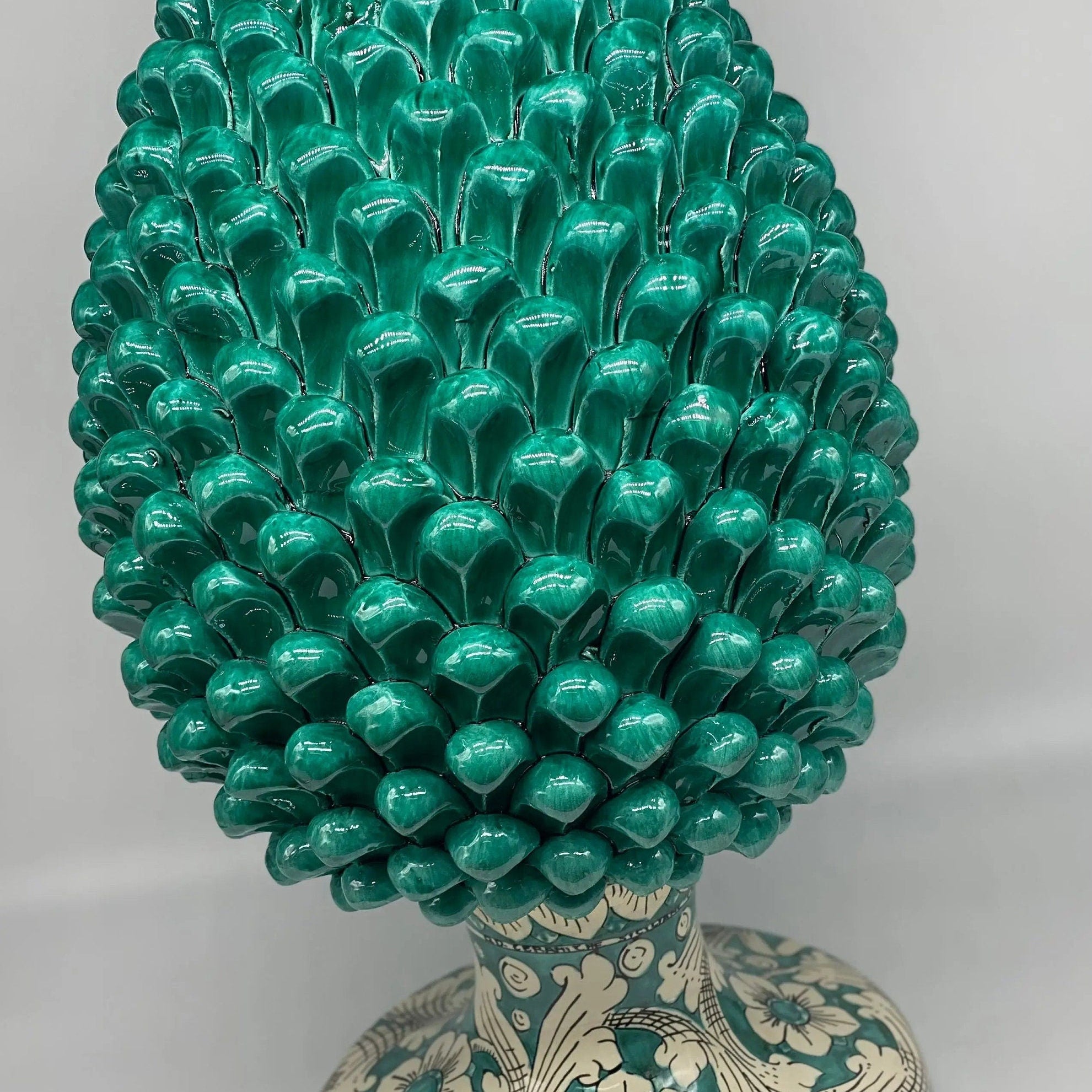 Pigna Ceramica Caltagirone cm H.50 Artigianale Verde Acqua Base Decorata DD CERAMICHE SICILIANE