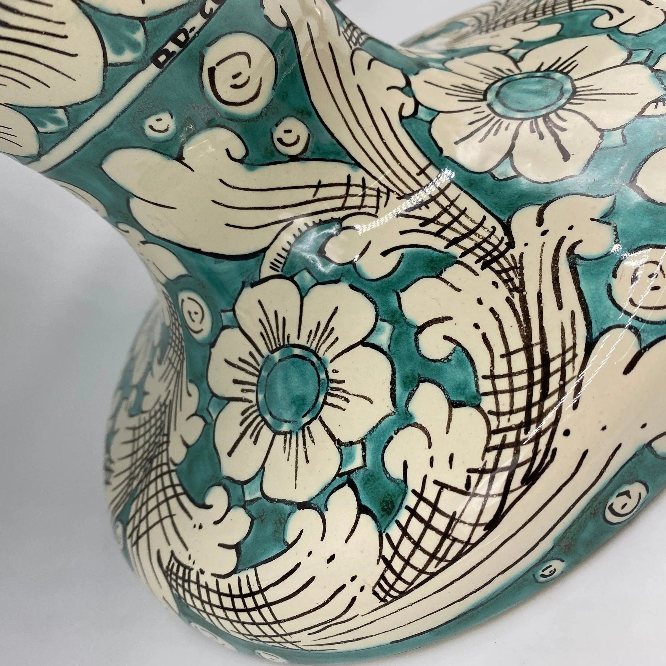 Pigna Ceramica Caltagirone cm H.50 Artigianale Verde Acqua Base Decorata DD CERAMICHE SICILIANE