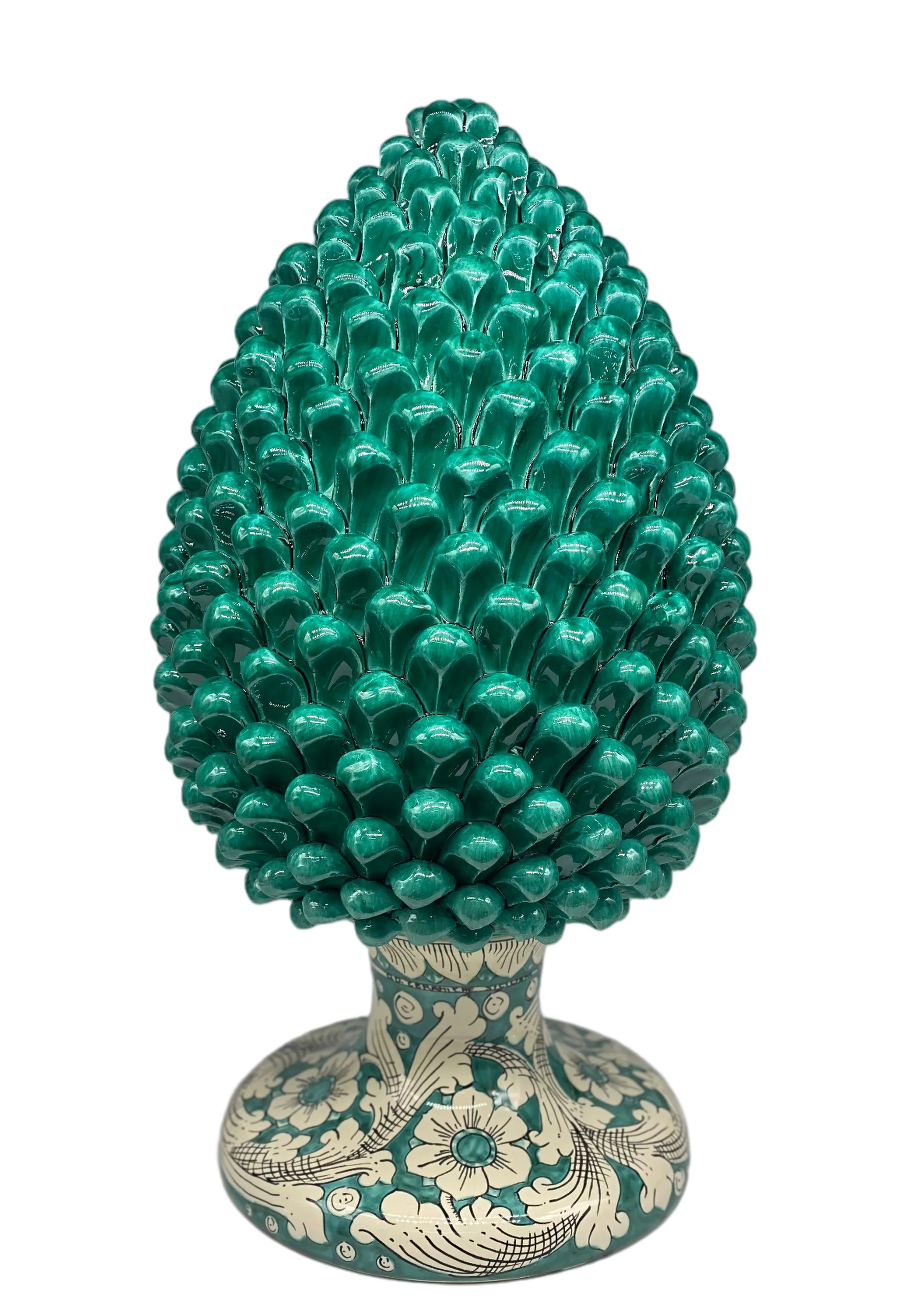 Pigna Ceramica Caltagirone cm H.50 Artigianale Verde Acqua Base Decorata DD CERAMICHE SICILIANE