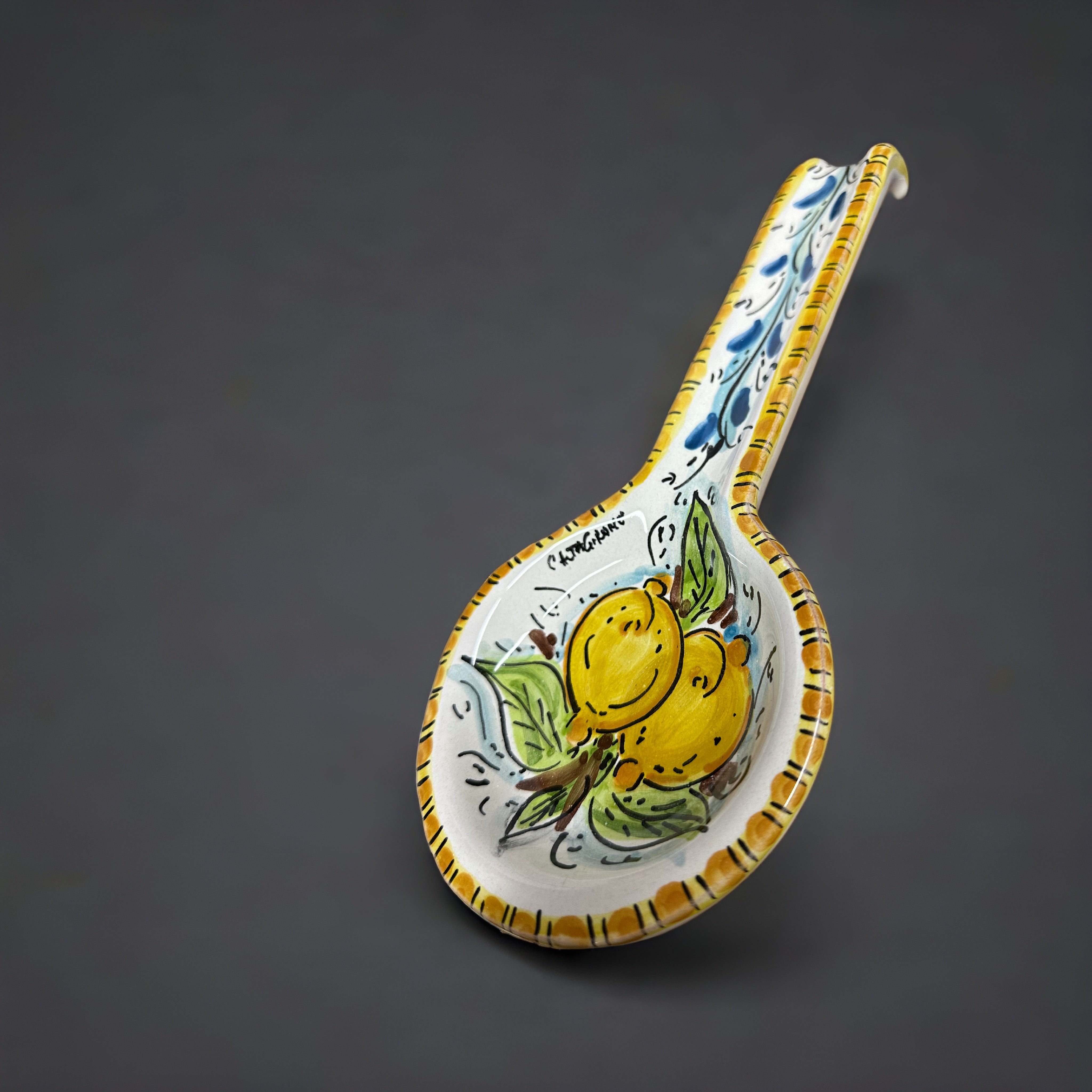 Poggiamestolo Limoni Decorato a mano 30x13cm Ceramica Caltagirone - OGGETTISTICA