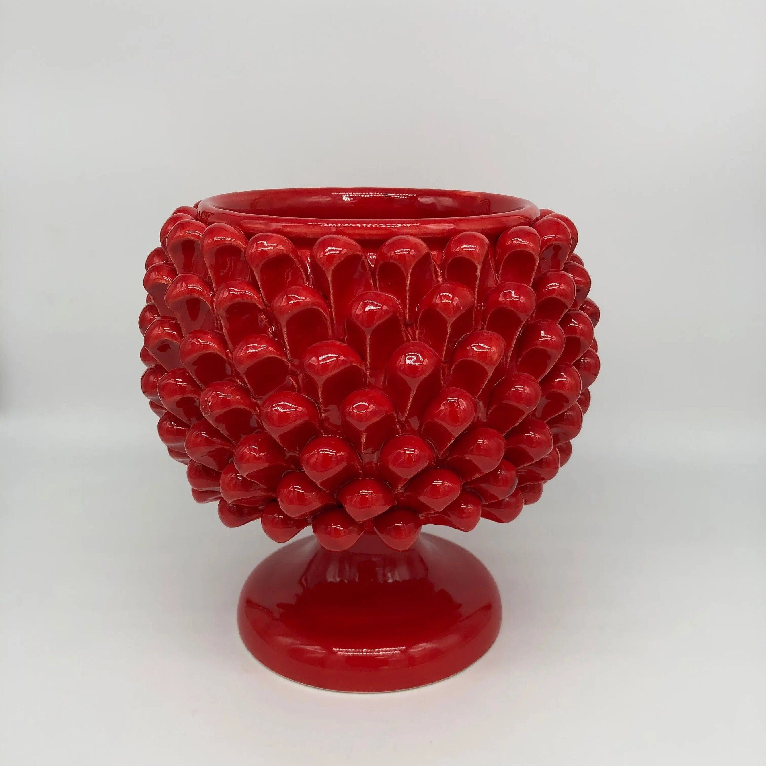 Portavaso Mezza Pigna Ceramica Caltagirone cm H.20 L.20 Artigianale Rosso DD CERAMICHE SICILIANE