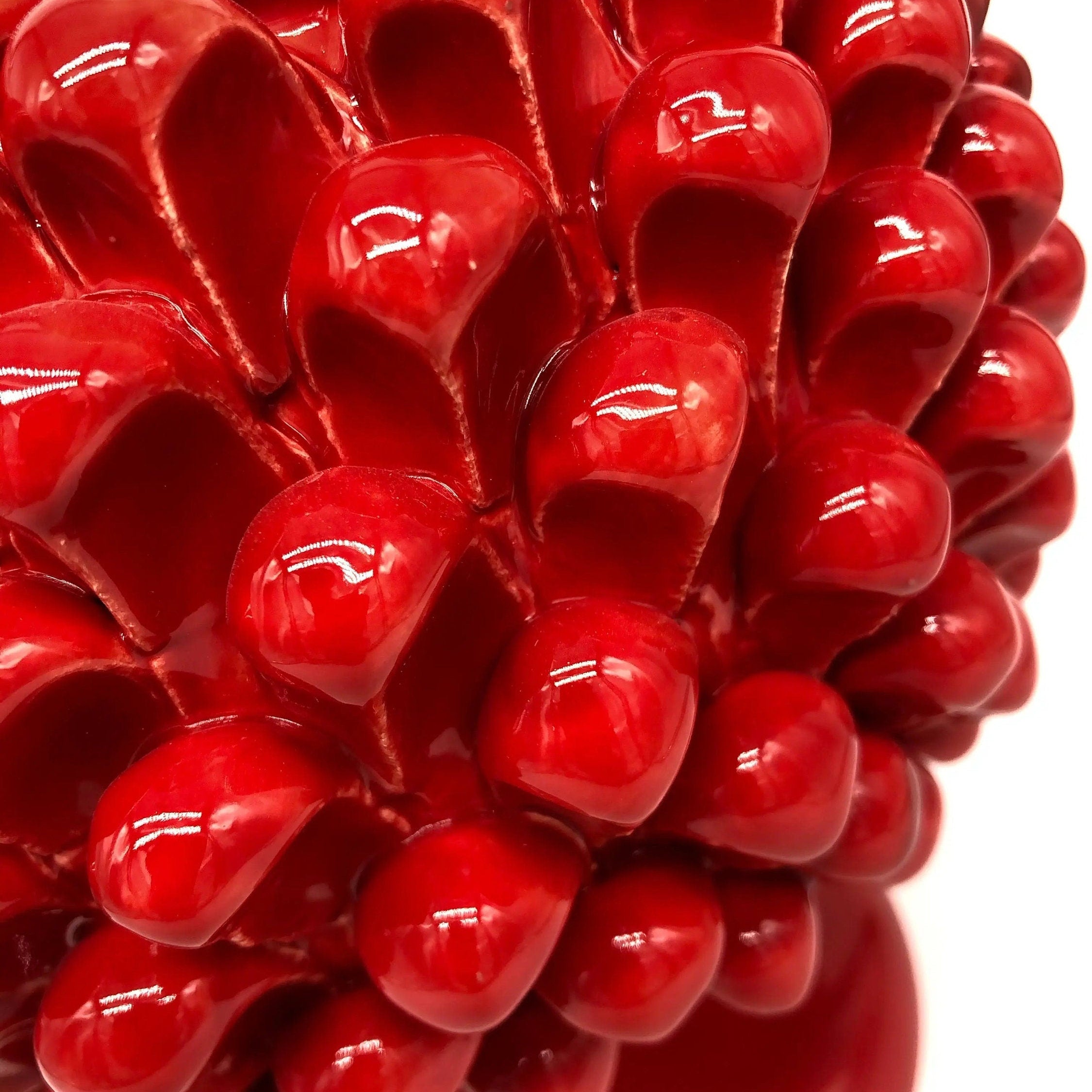 Portavaso Mezza Pigna Ceramica Caltagirone cm H.20 L.20 Artigianale Rosso DD CERAMICHE SICILIANE