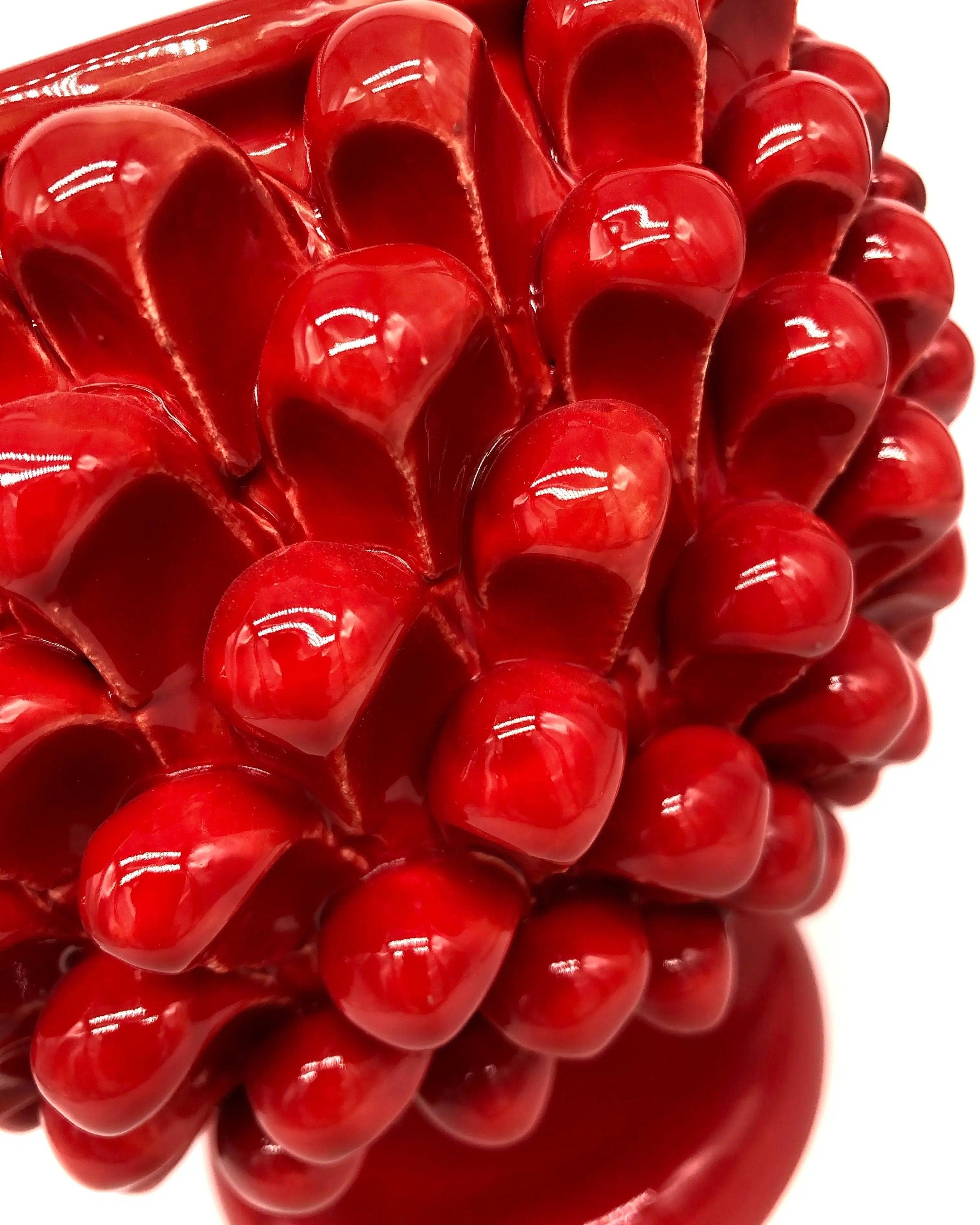 Portavaso Mezza Pigna Ceramica Caltagirone cm H.20 L.20 Artigianale Rosso DD CERAMICHE SICILIANE