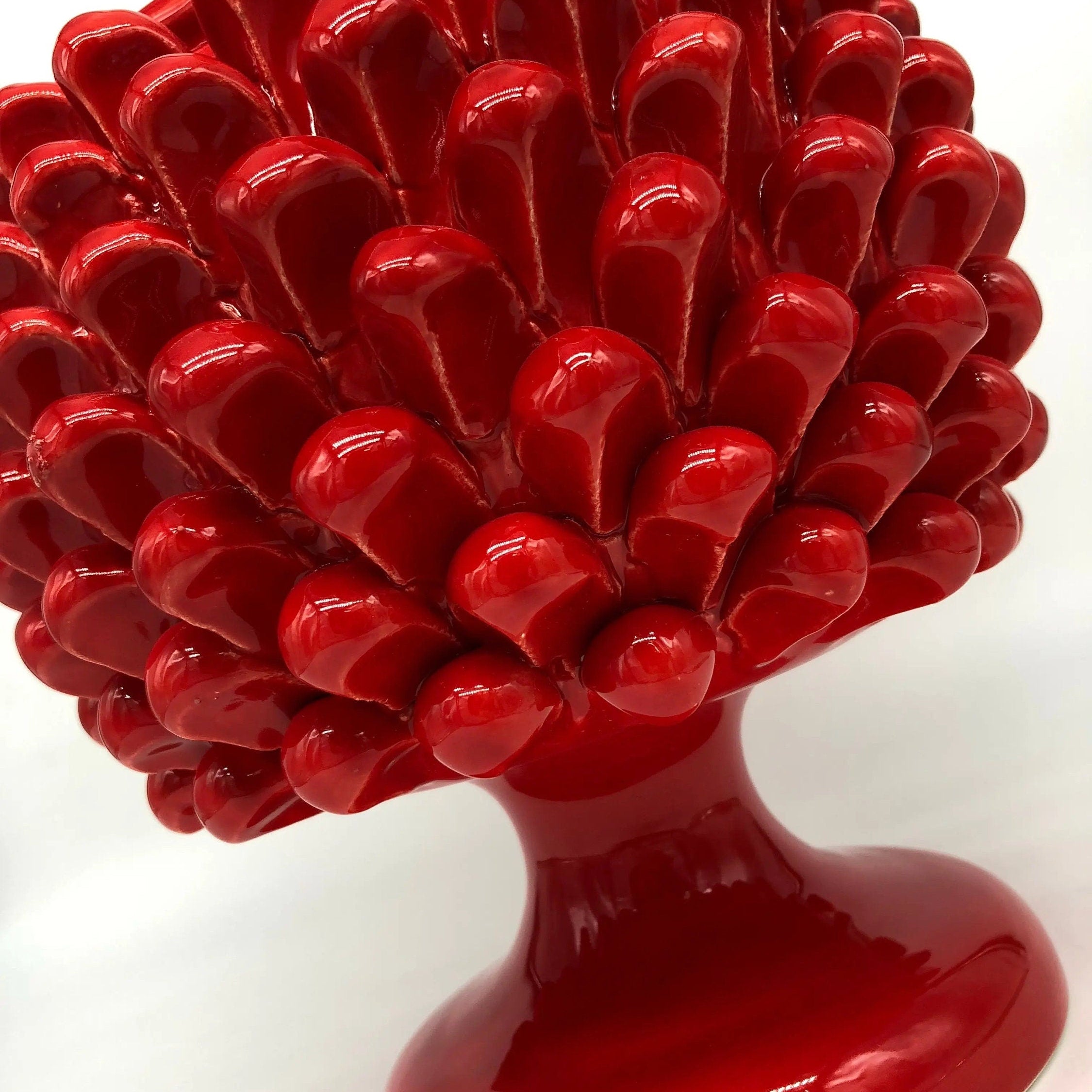 Portavaso Mezza Pigna Ceramica Caltagirone cm H.20 L.20 Artigianale Rosso DD CERAMICHE SICILIANE